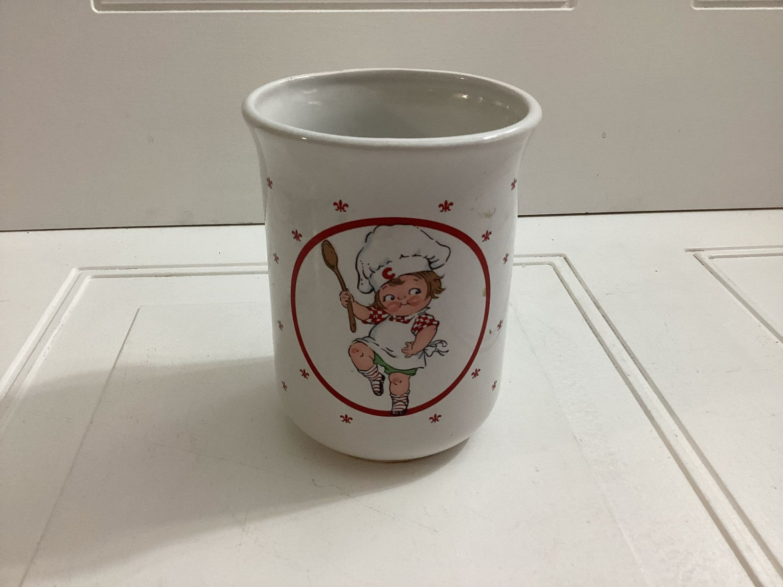 Vintage Campbells White Ceramic Kitchen Utensil Holder