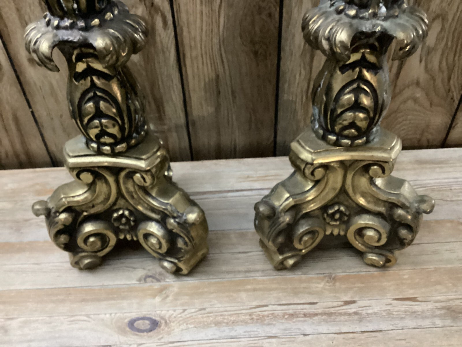 2 Antique Golden Solid Brass Candlestick Holders For Display
