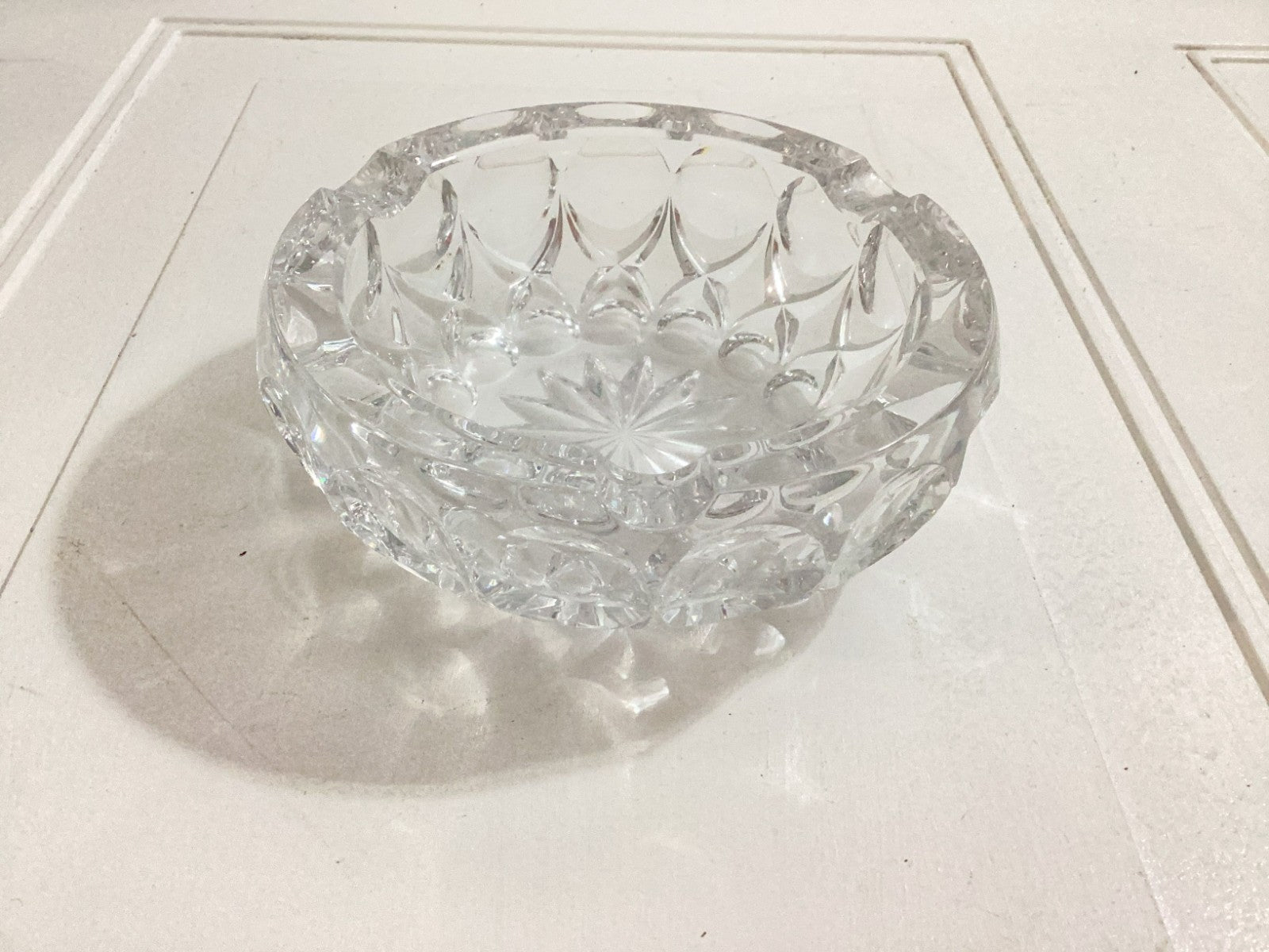 Vintage Noble Crystal Heavy Cut Glass Round Shaped Ashtray
