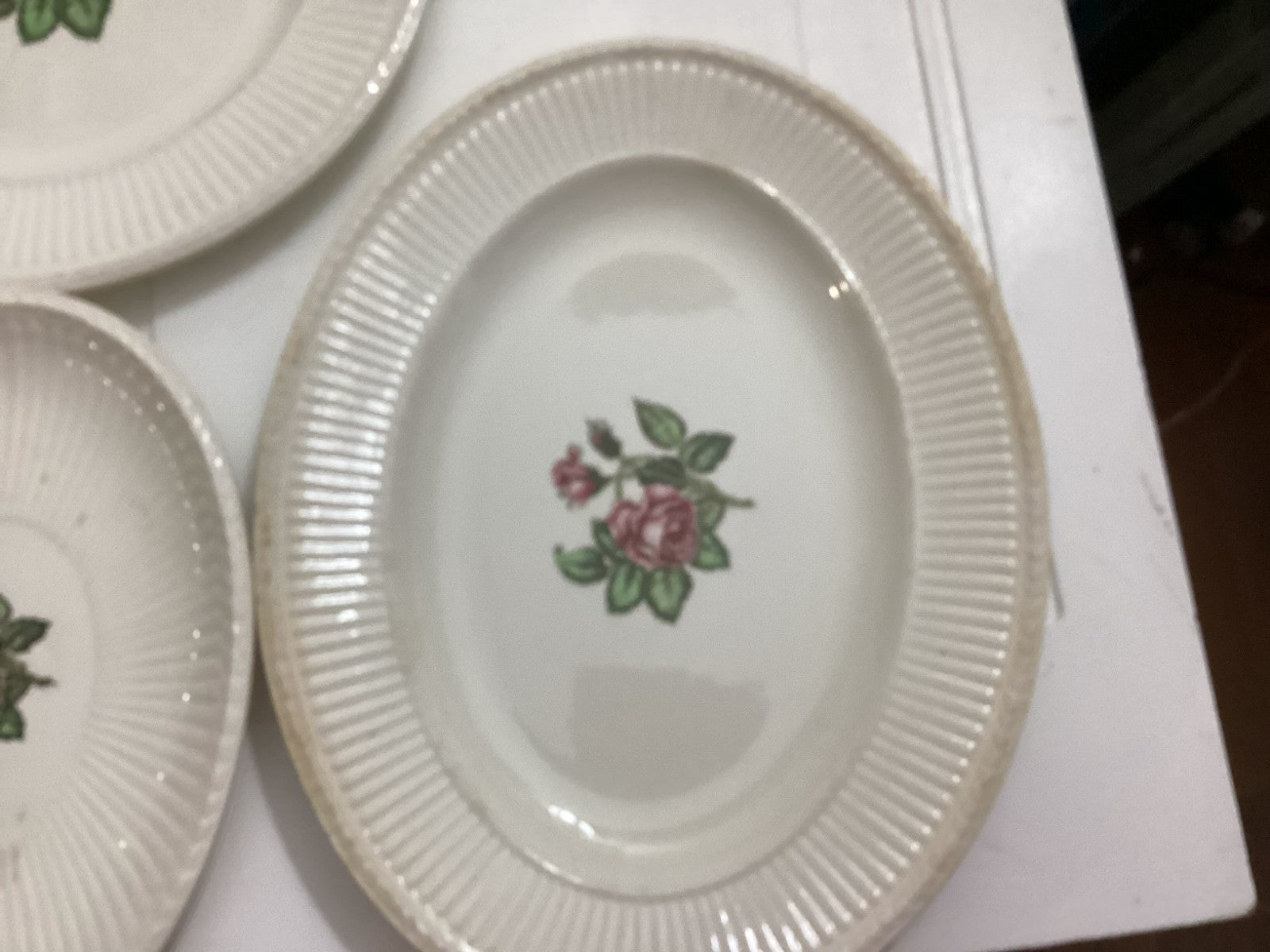 Lot Of 9 Vintage Wedgwood White Moss Rose Dish Plates