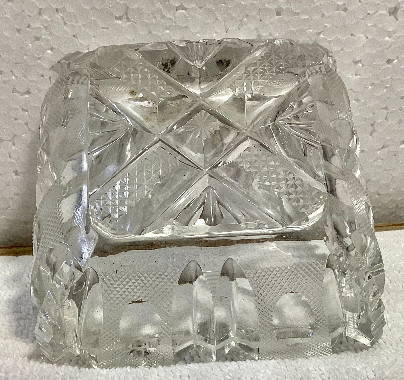 Violetta Thick Hand Cut Glass Square Dish 8”