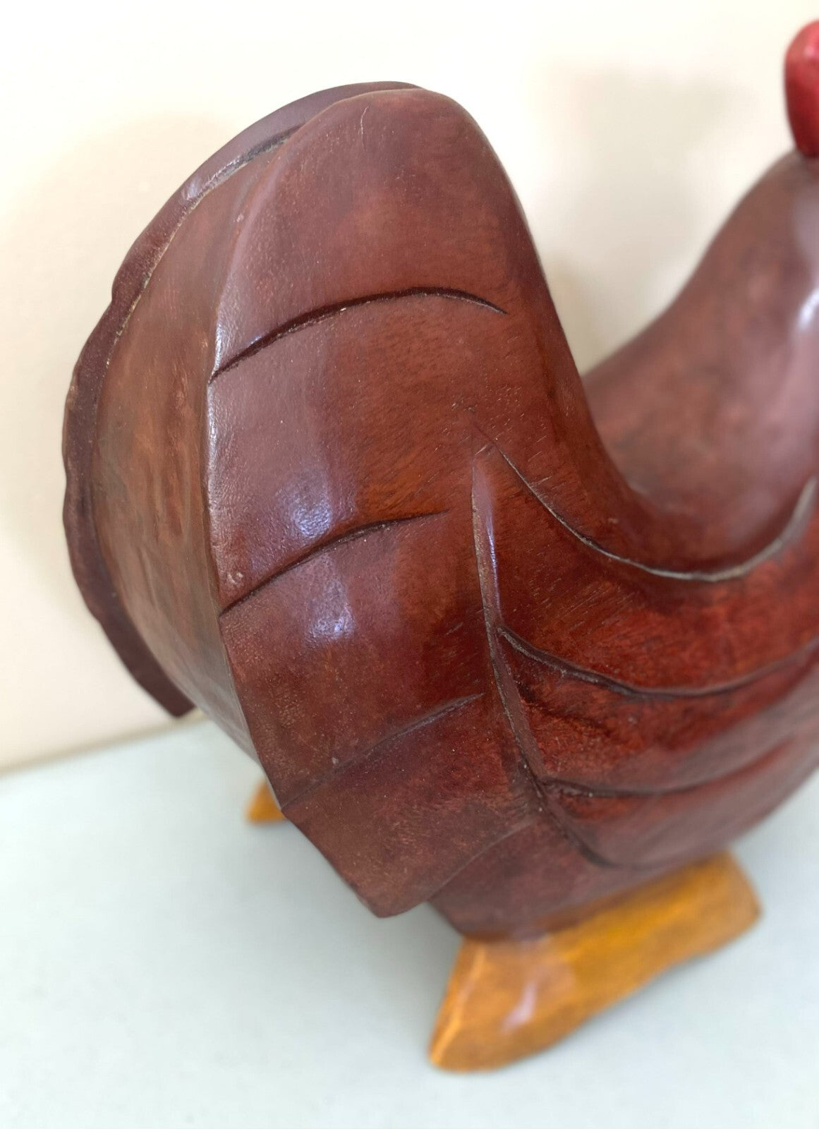 Hand Carved Brown Thick Wooden Decorative Chicken Figurine