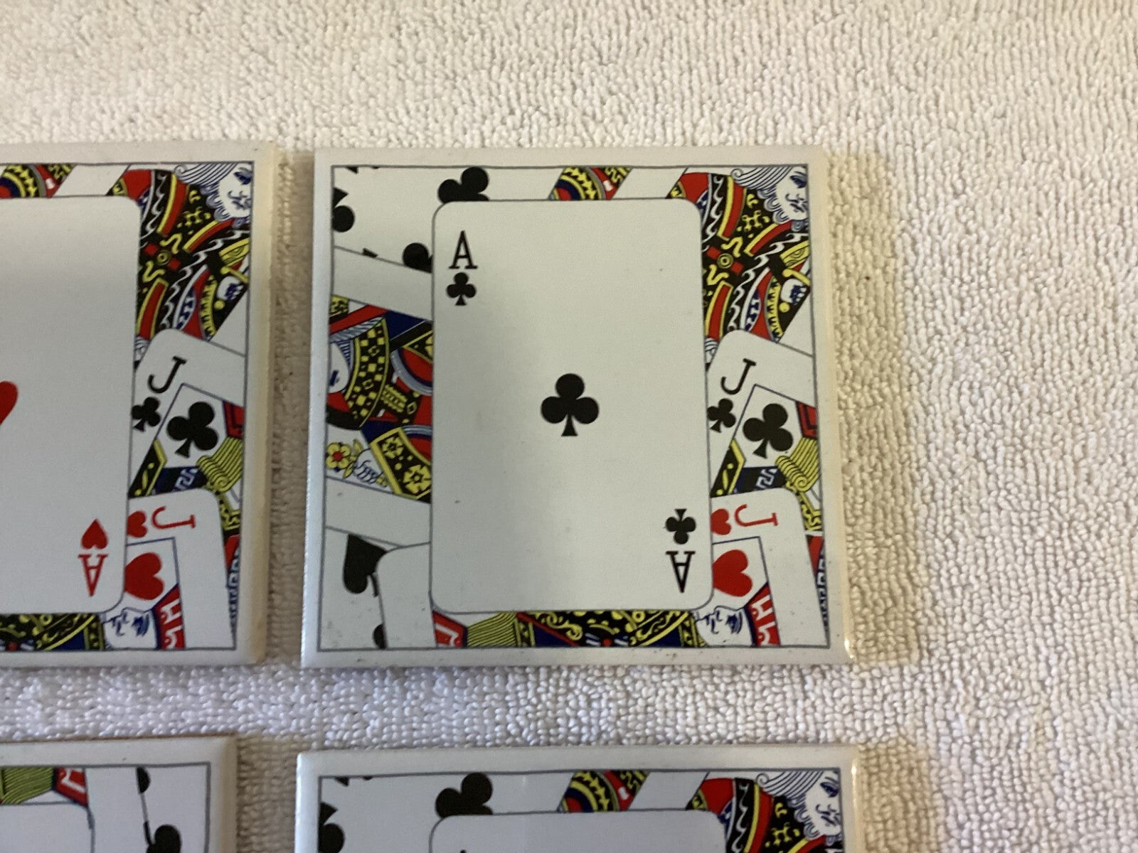Lot Of 4 Multicolor Playing Cards Aces Collectible Square Barware Coasters