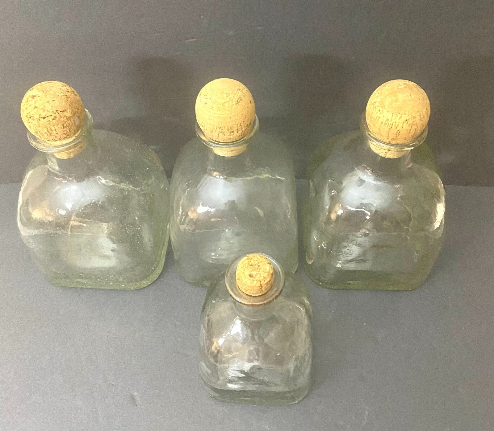 Lot Of 4 Clear Glass Patron Display Tequila Decanters With Cork Lid