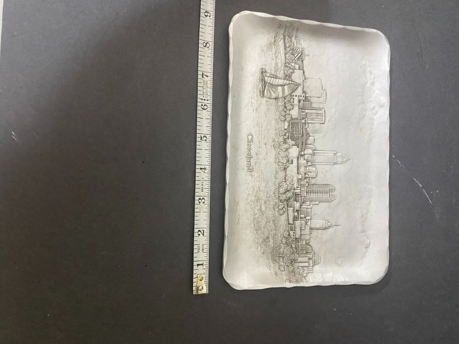 Wendell August Forge Rectangular Shaped Cleveland City Silver Metal Dish