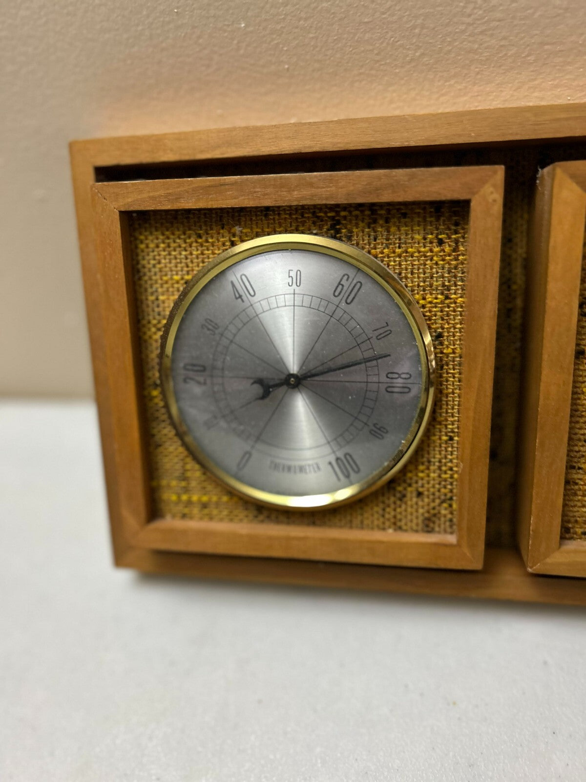 Vintage 3 In 1 In Wooden Brown Case Barometer, Thermometer And Hygrometer