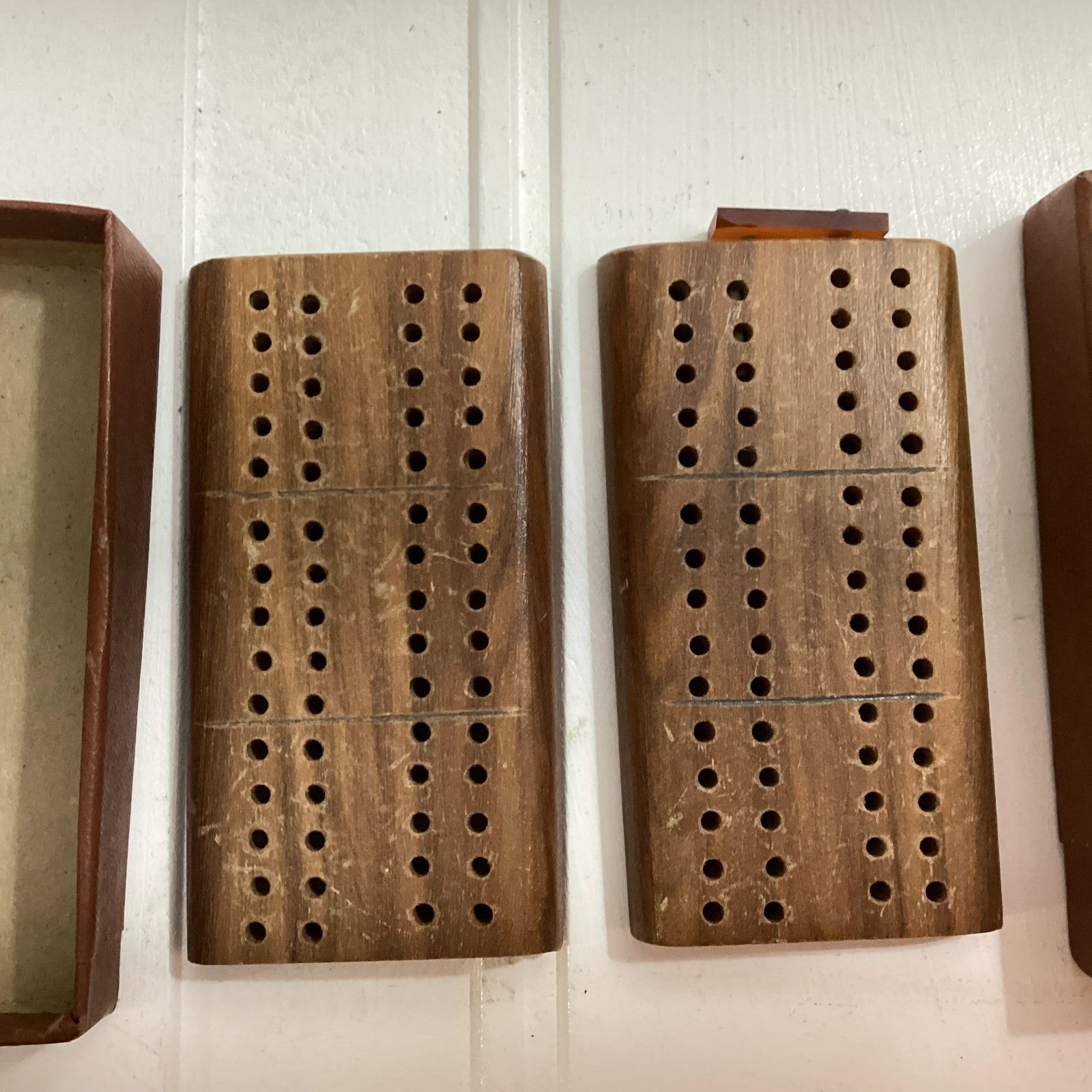 Vintage Brown Wooden Rectangular Small Cribbage Board