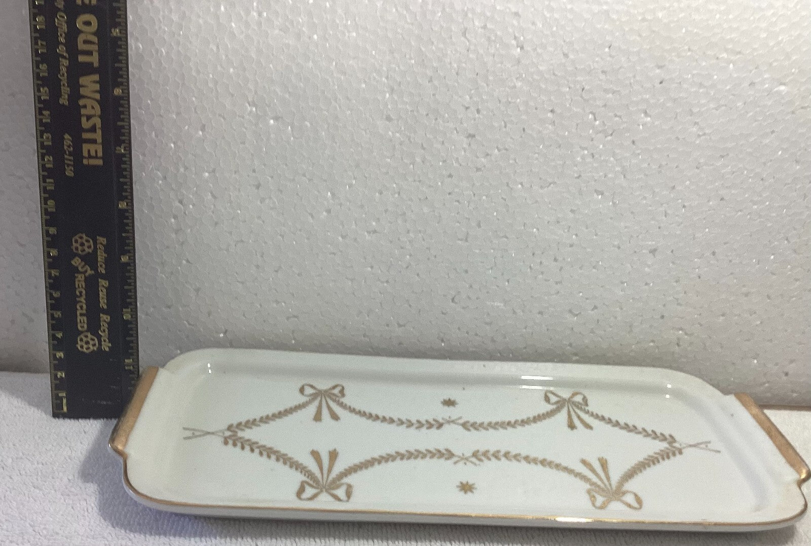 Vintage Arnart White With Gold Ribbon Print Vanity Tray
