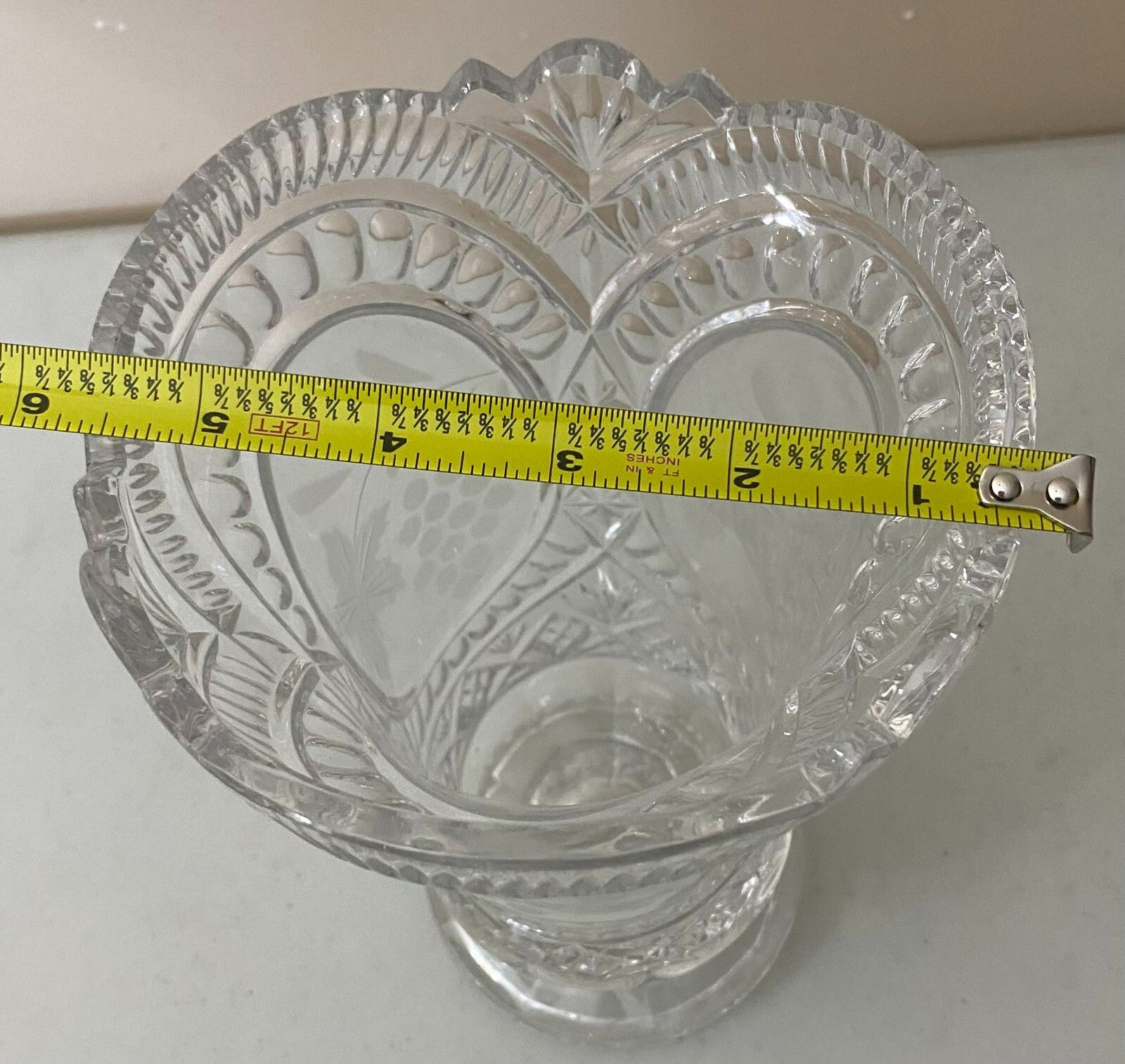 Vintage 10” Crystal Embossed Flower Footed Vase