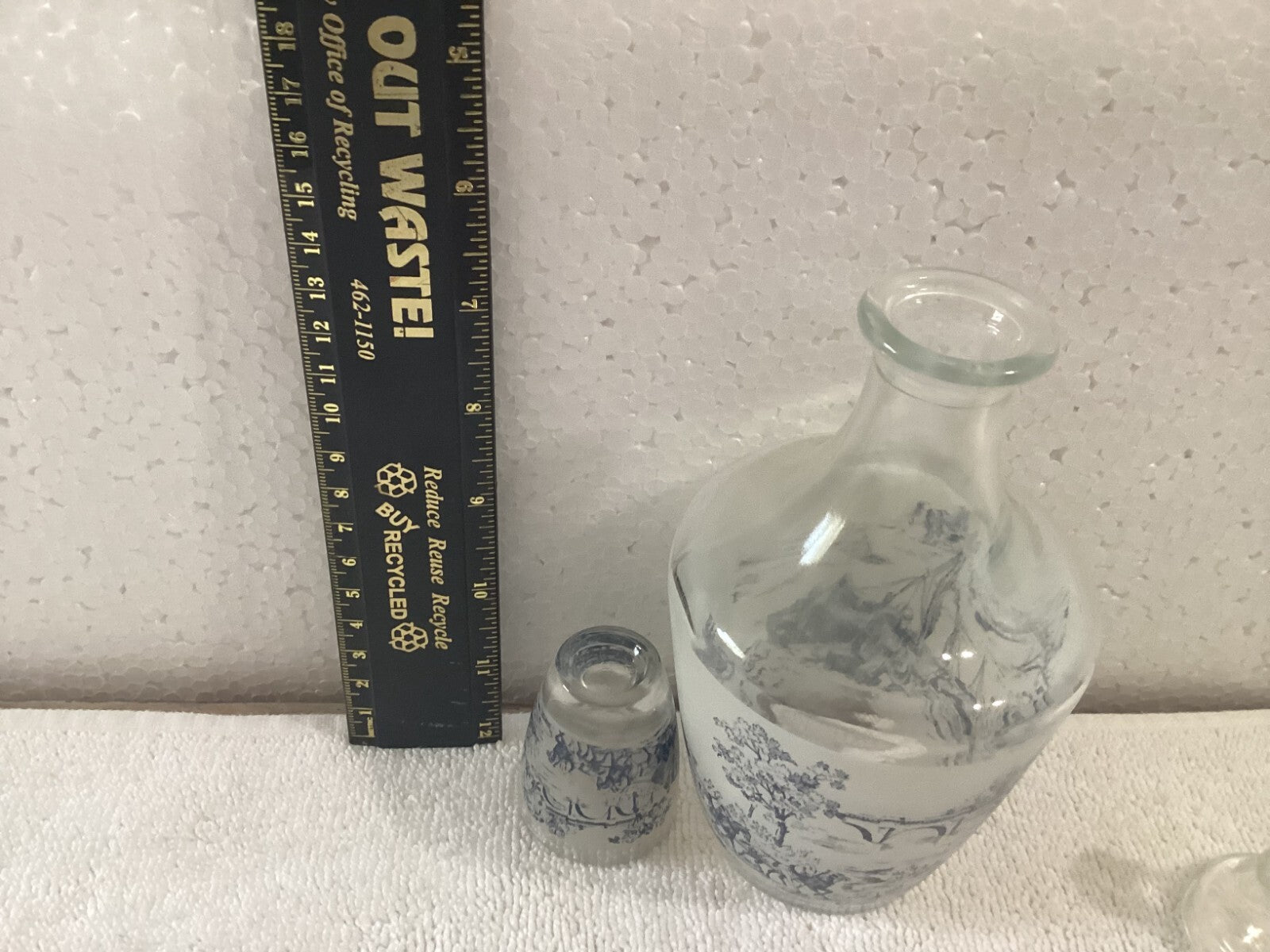 20th Century 5 Pcs French Decanter Set Carafe With Lid And 4 Shot Glasses