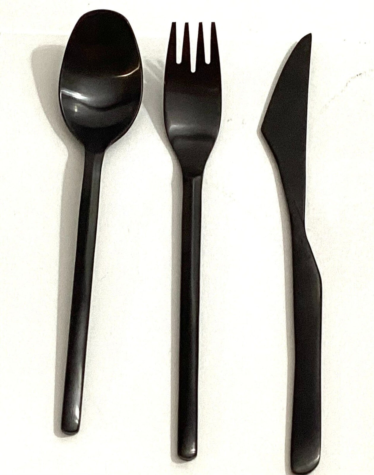 Set Of 9 Black Metal 9 1/4 Inch Cutleries (Knives, Spoons And Forks)
