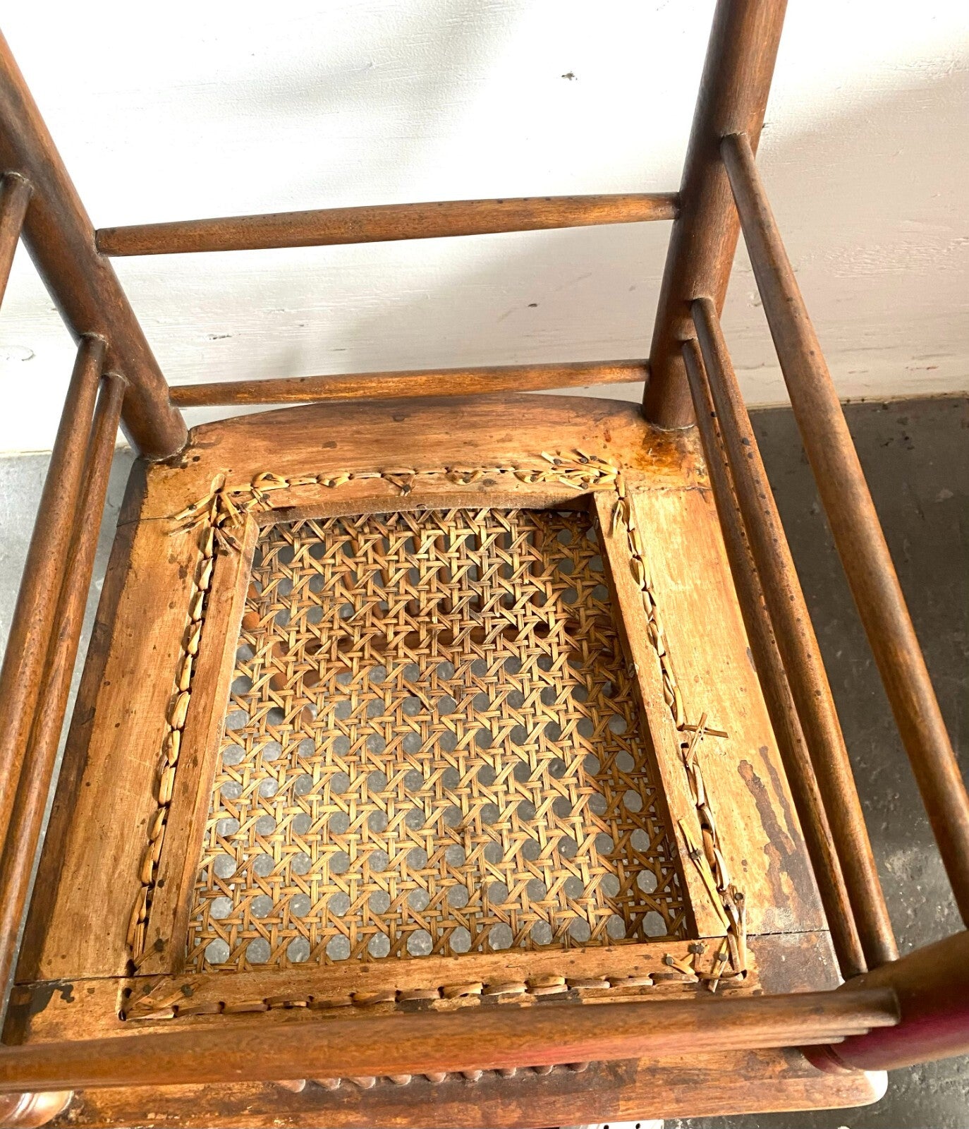 Early 1900’s Antique Light Brown Wooden Chair Cane Seat