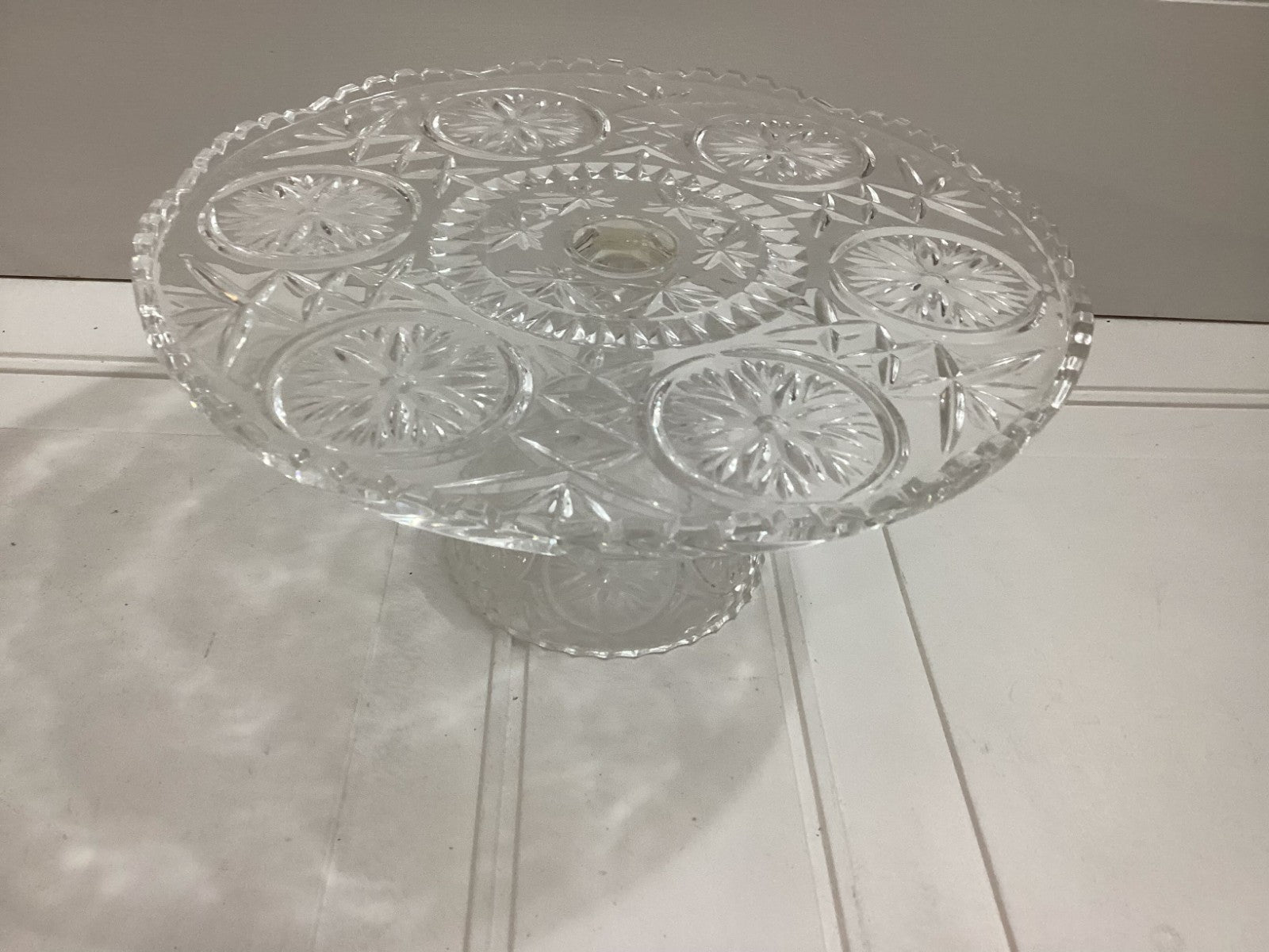 Vintage Round Pressed Glass Footed Cake Stand