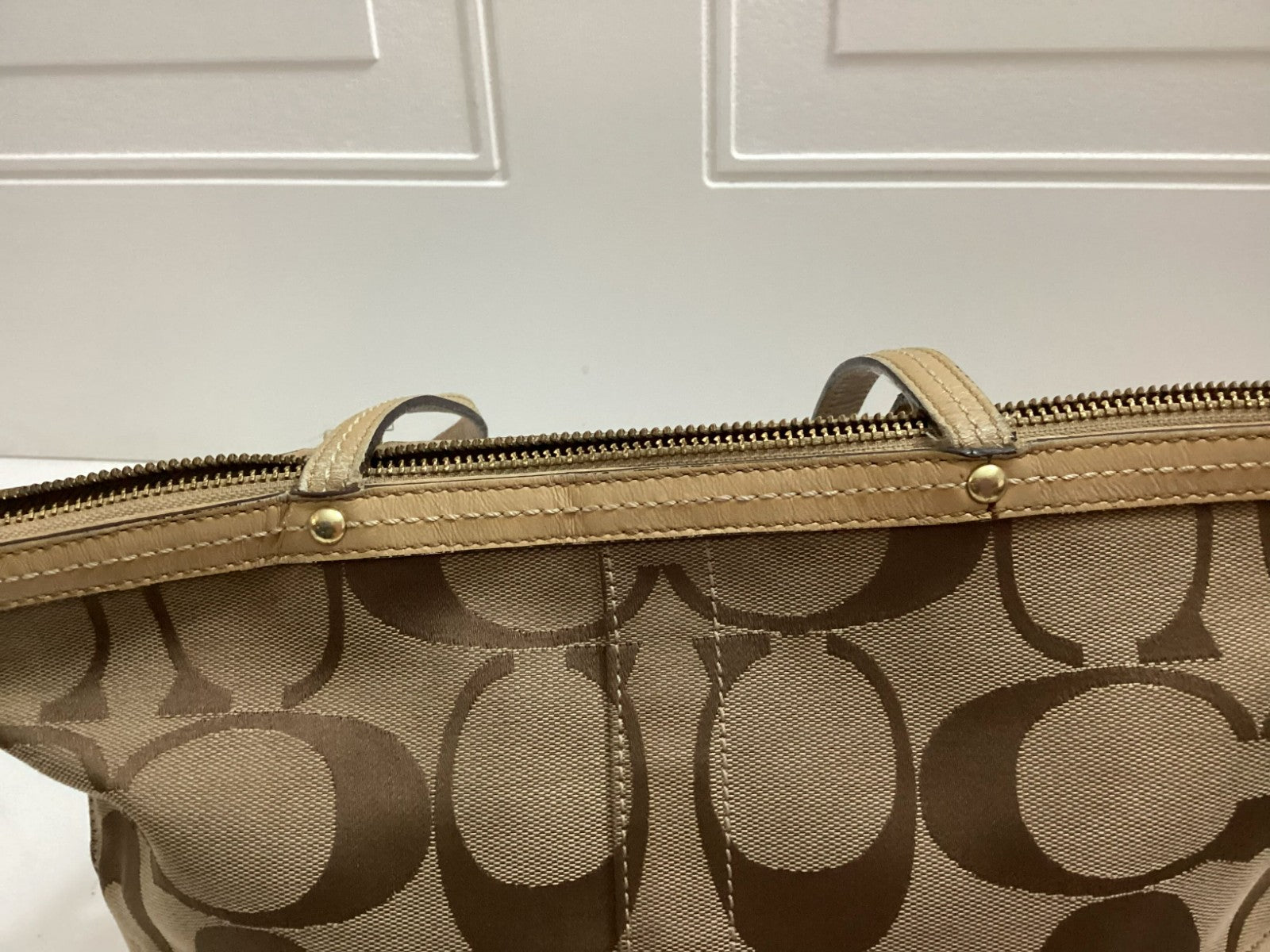 Coach Signature Double Handle Canvas Leather Women's Tote Bag