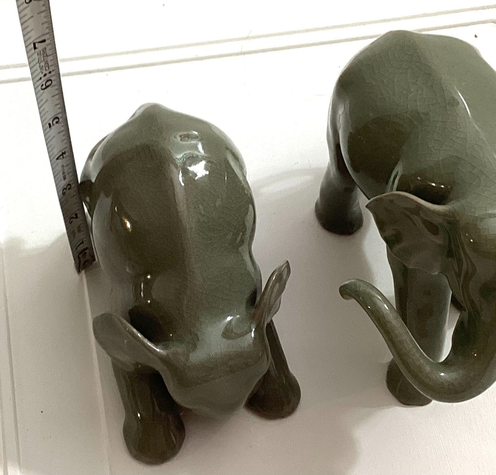 Lot Of 2 Hilda Flack Green Celadon Elephant Figurines