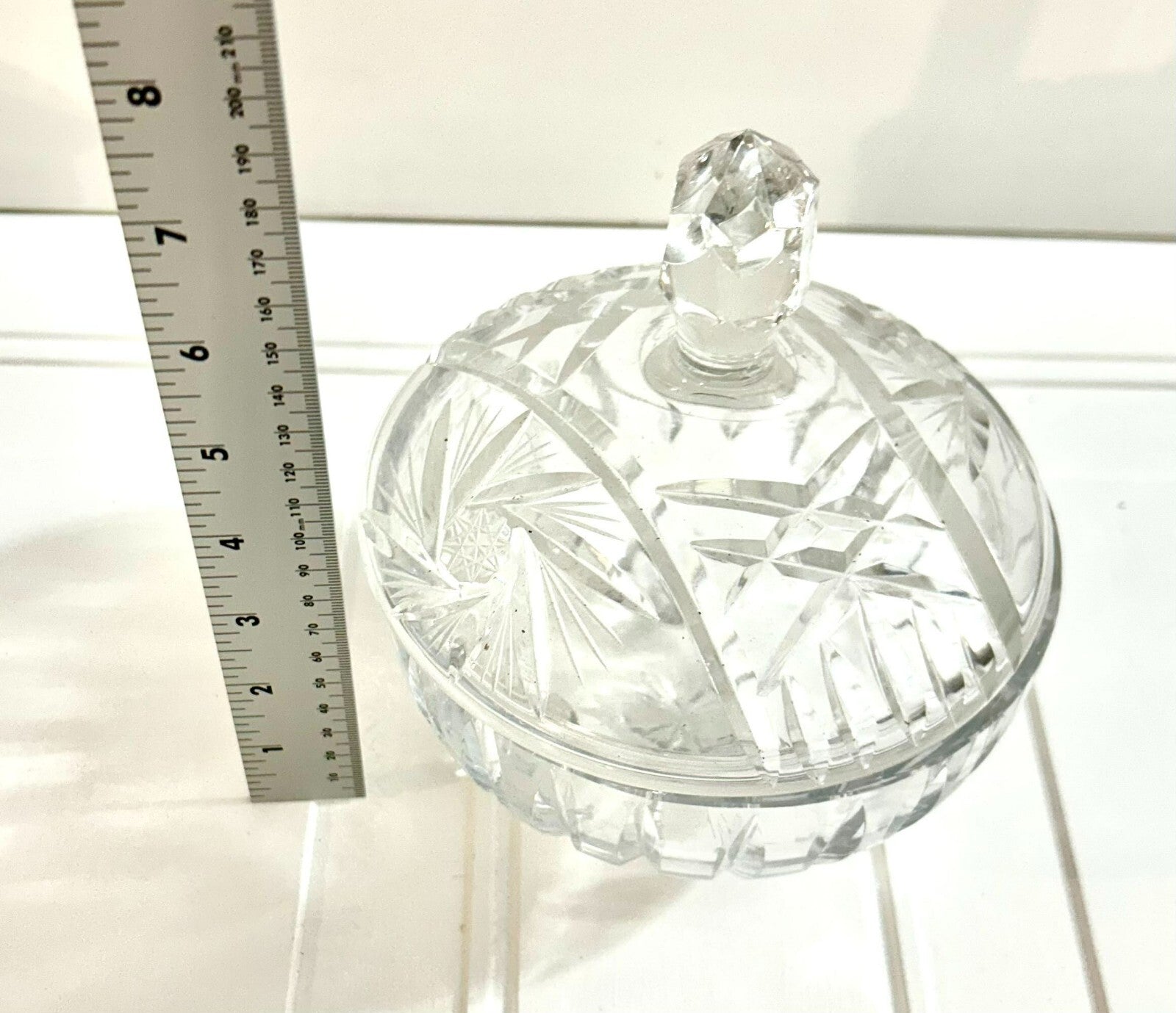 Vintage Clear Glass Footed Bon Bon/Candy Dish With Lid Starburst Design