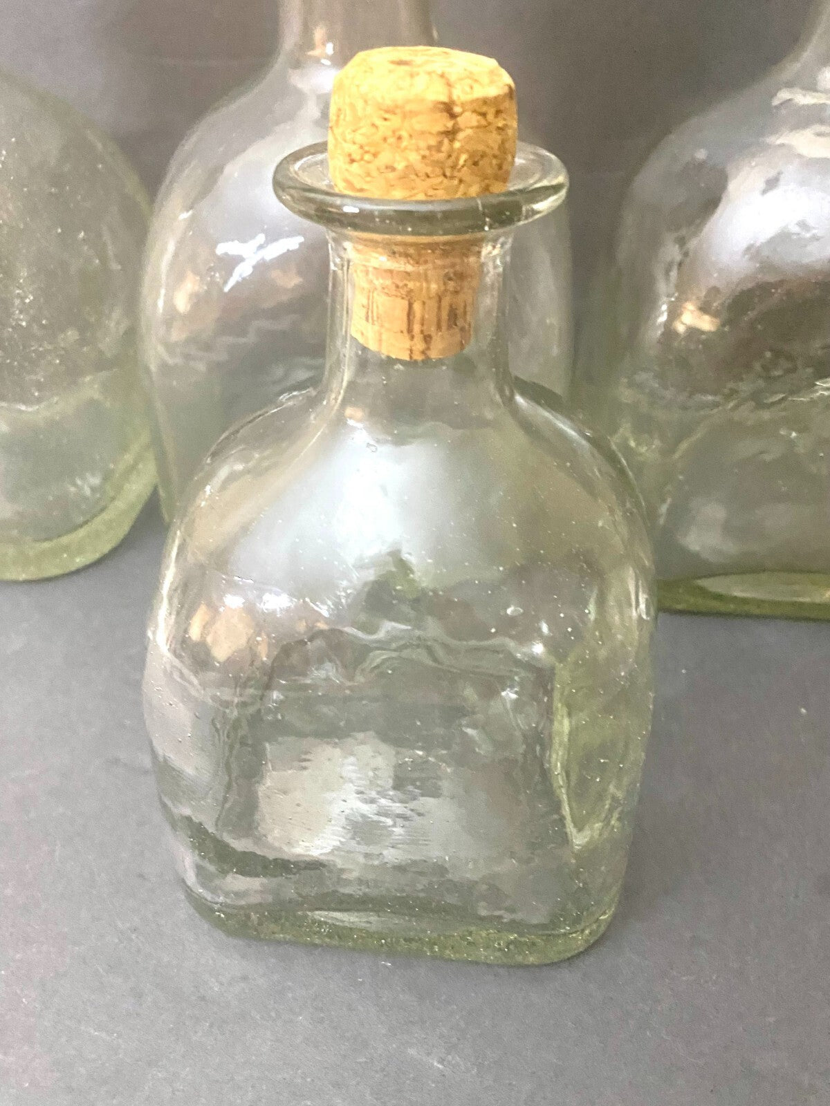 Lot Of 4 Clear Glass Patron Display Tequila Decanters With Cork Lid