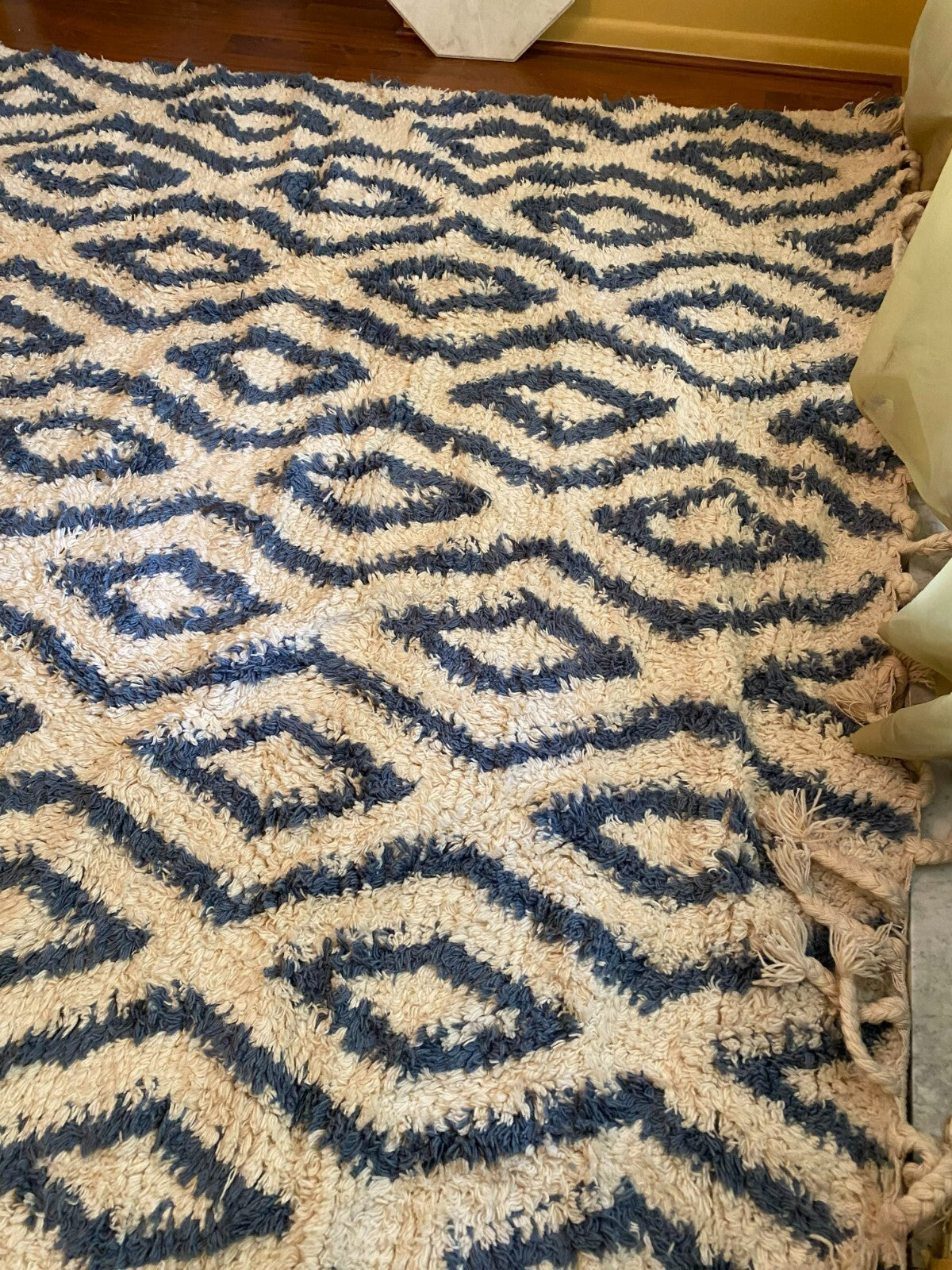 Large Blue White Moroccan Berber Shag 8'6