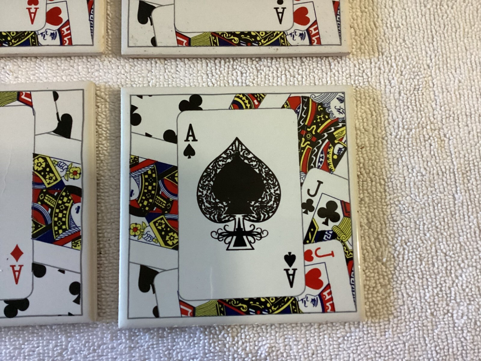 Lot Of 4 Multicolor Playing Cards Aces Collectible Square Barware Coasters