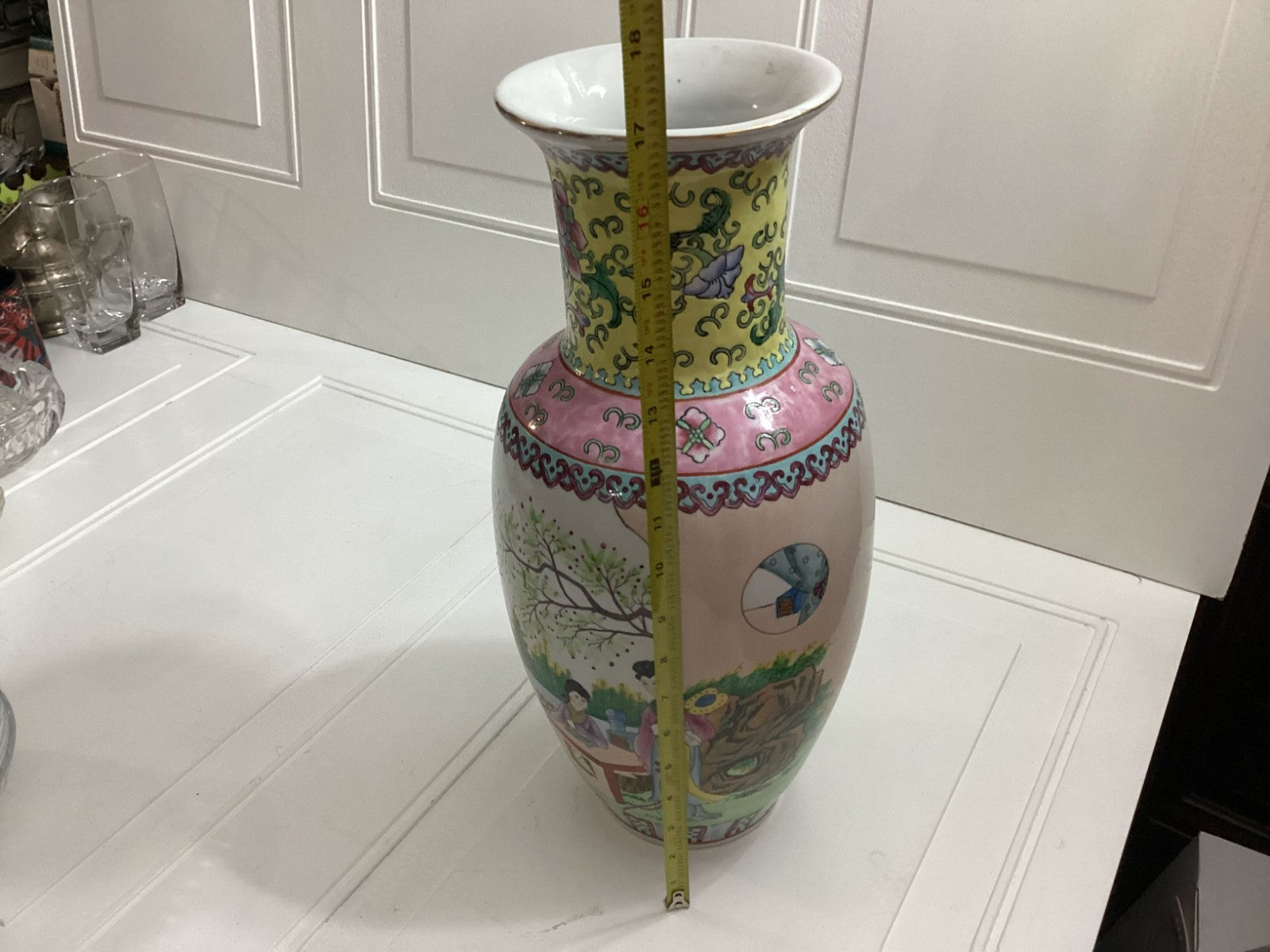 Famille Rose Hand Painted Tall Vase