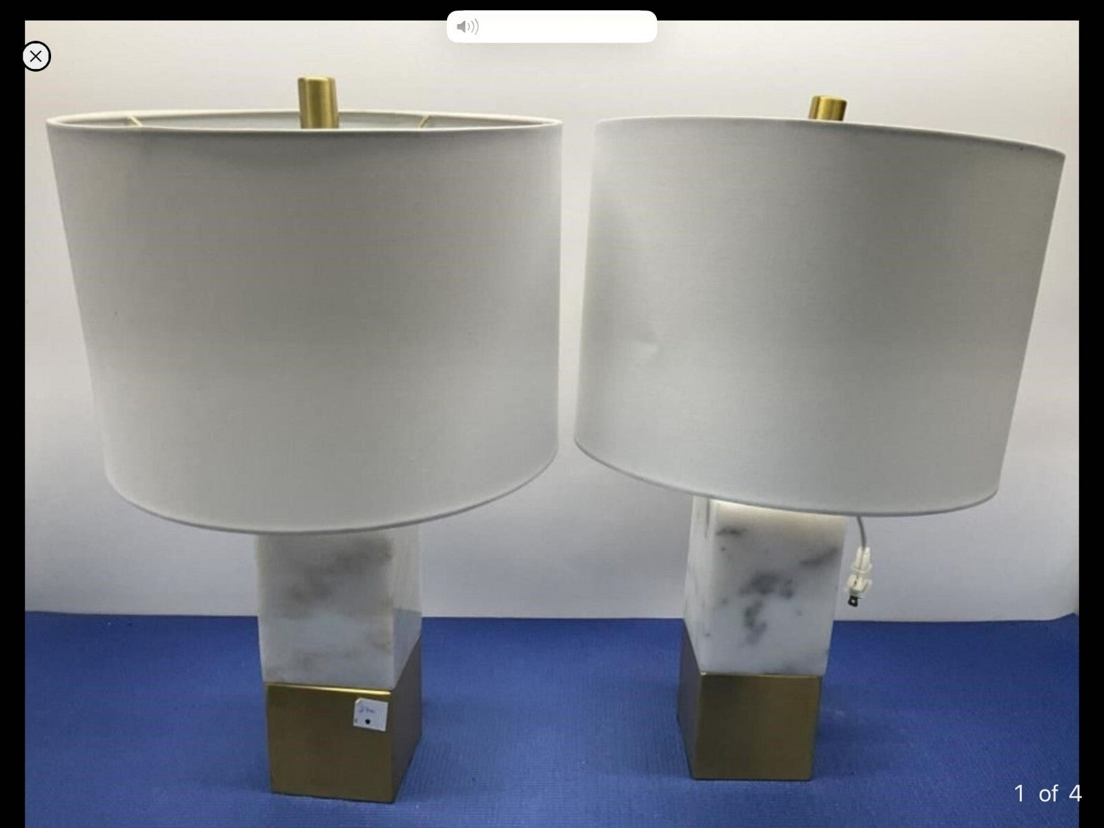 Set Of 2 Heavy Marble and Gold Base Electric Operated Lamps with round shades