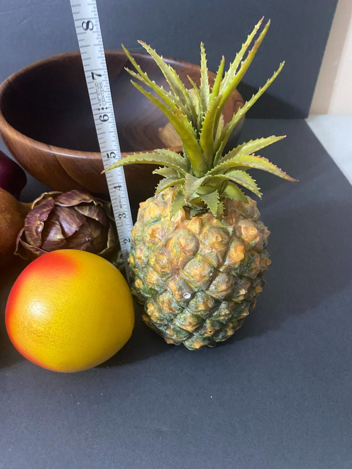 Decorative Wooden Bowl And 11 Pieces Various Fruits