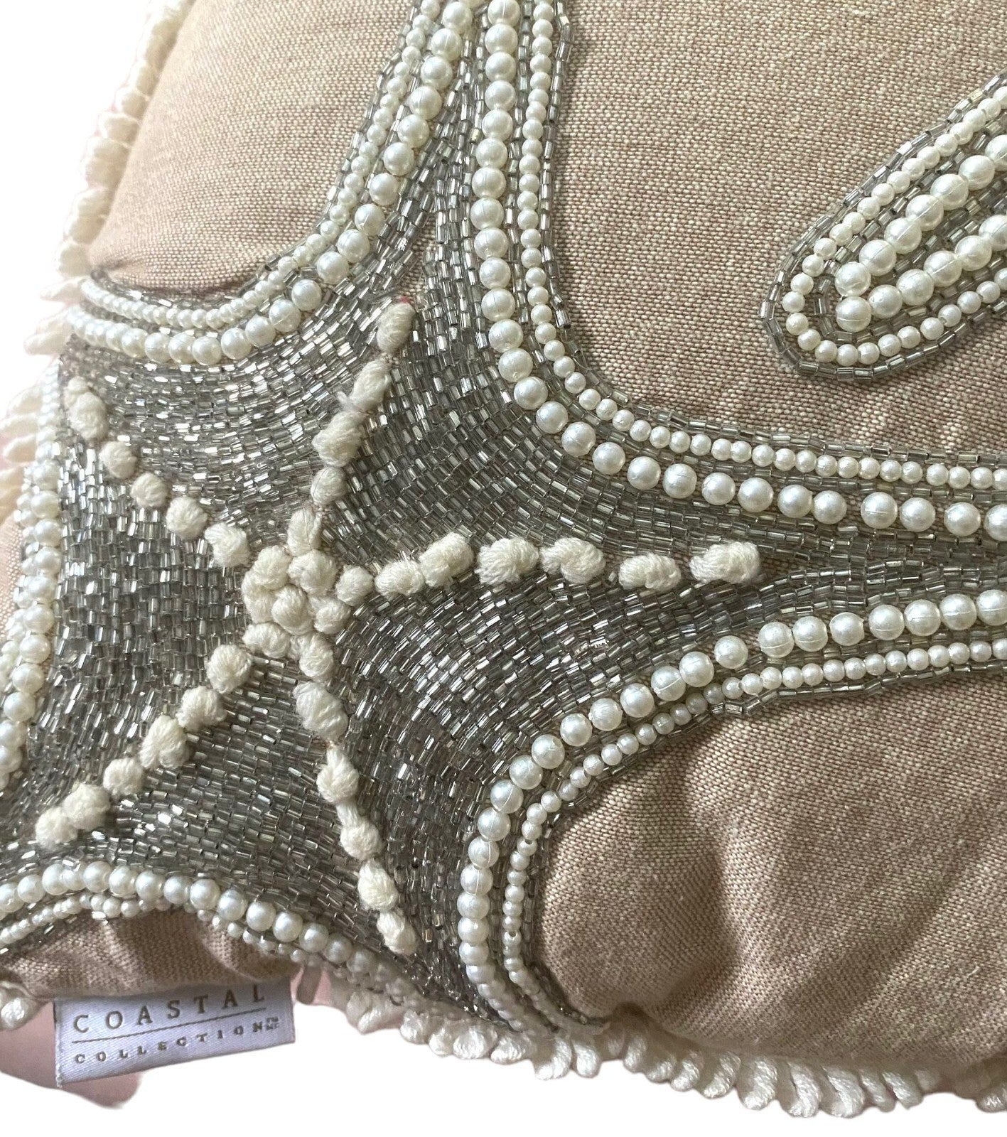 Set of 3 Coastal Collection Starfish Pearl Beaded Square Shape Pillows