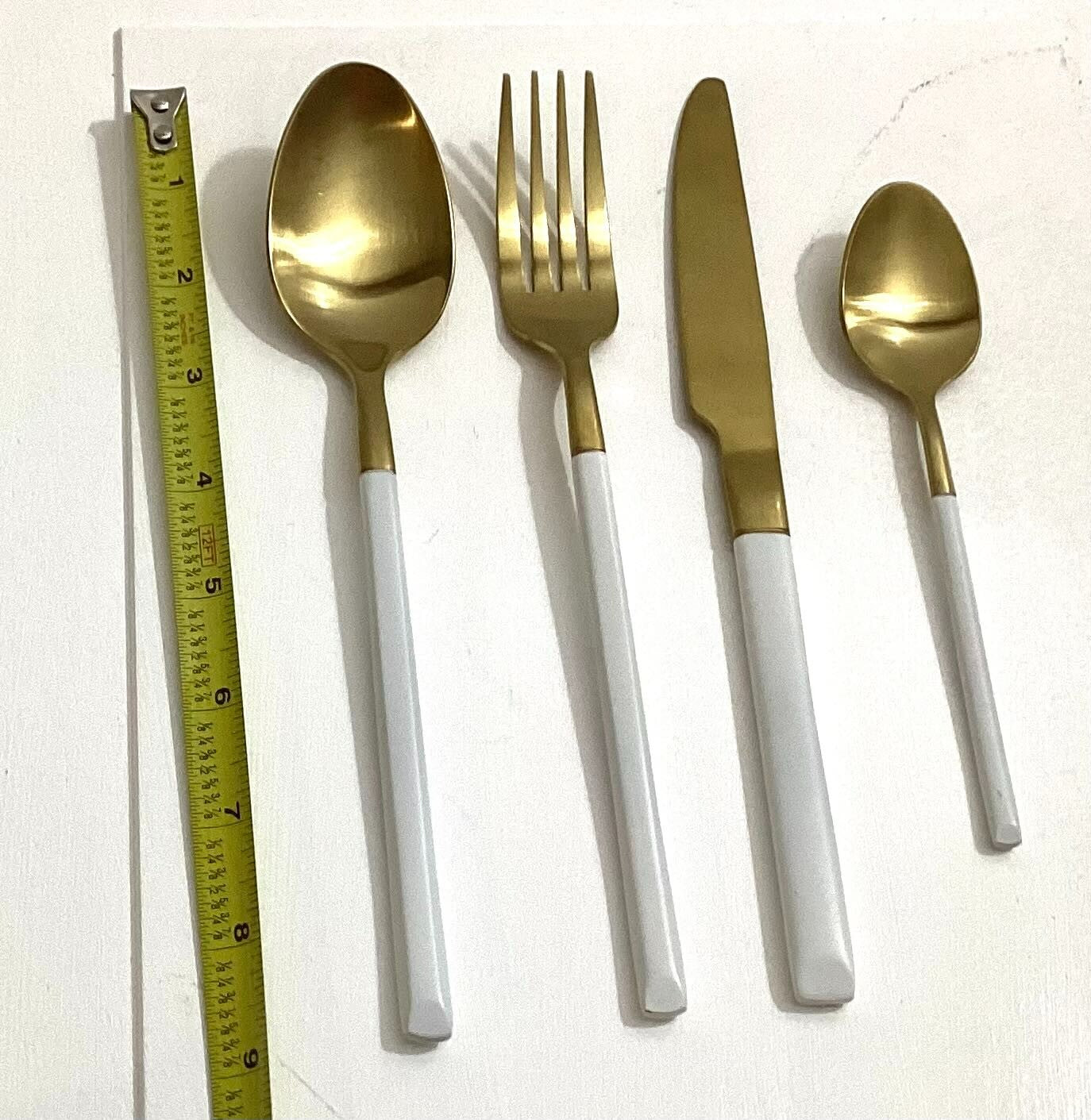 5 Sets Of 4 Golden With White Handle Flatware