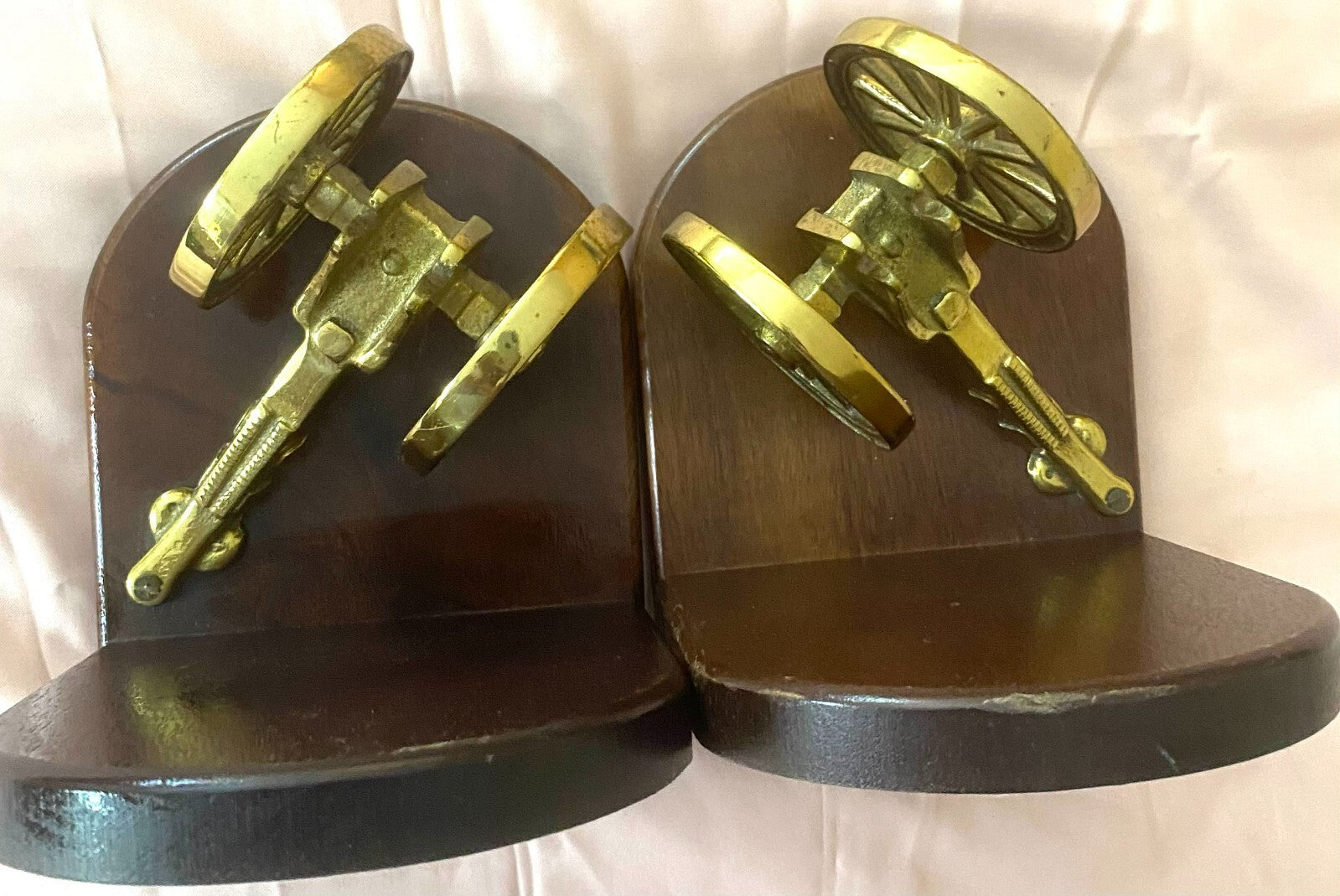 Pair Of 2 English Made Bookend With Solid Brass Canon