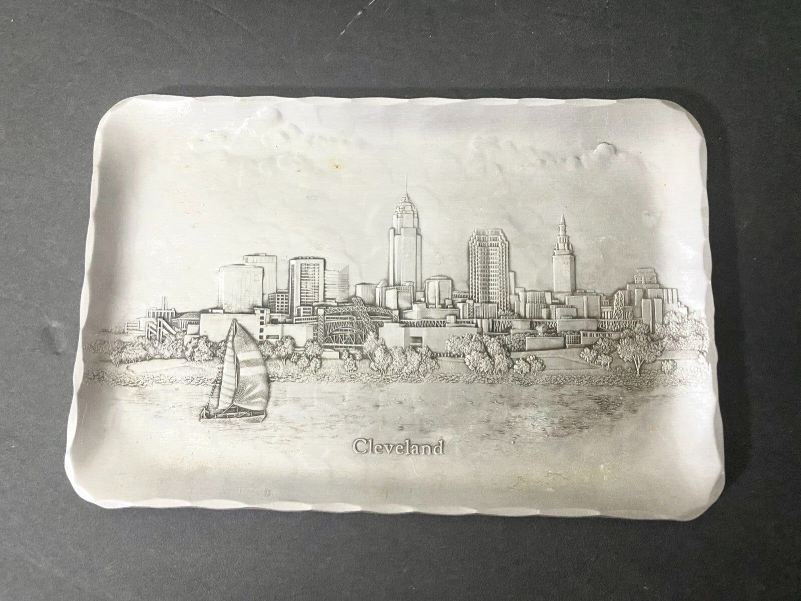 Wendell August Forge Rectangular Shaped Cleveland City Silver Metal Dish