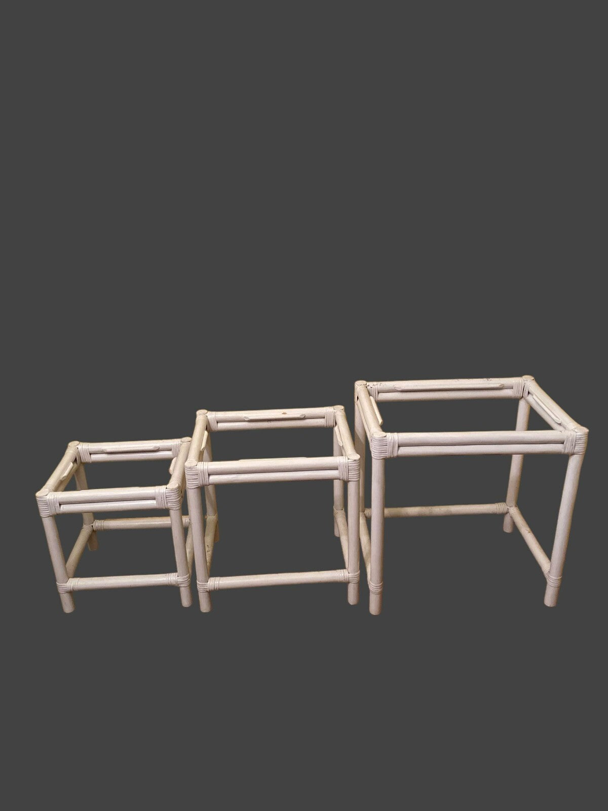 Set Of 3 White Rectangular Shaped Indoor Bamboo Nesting Side Tables