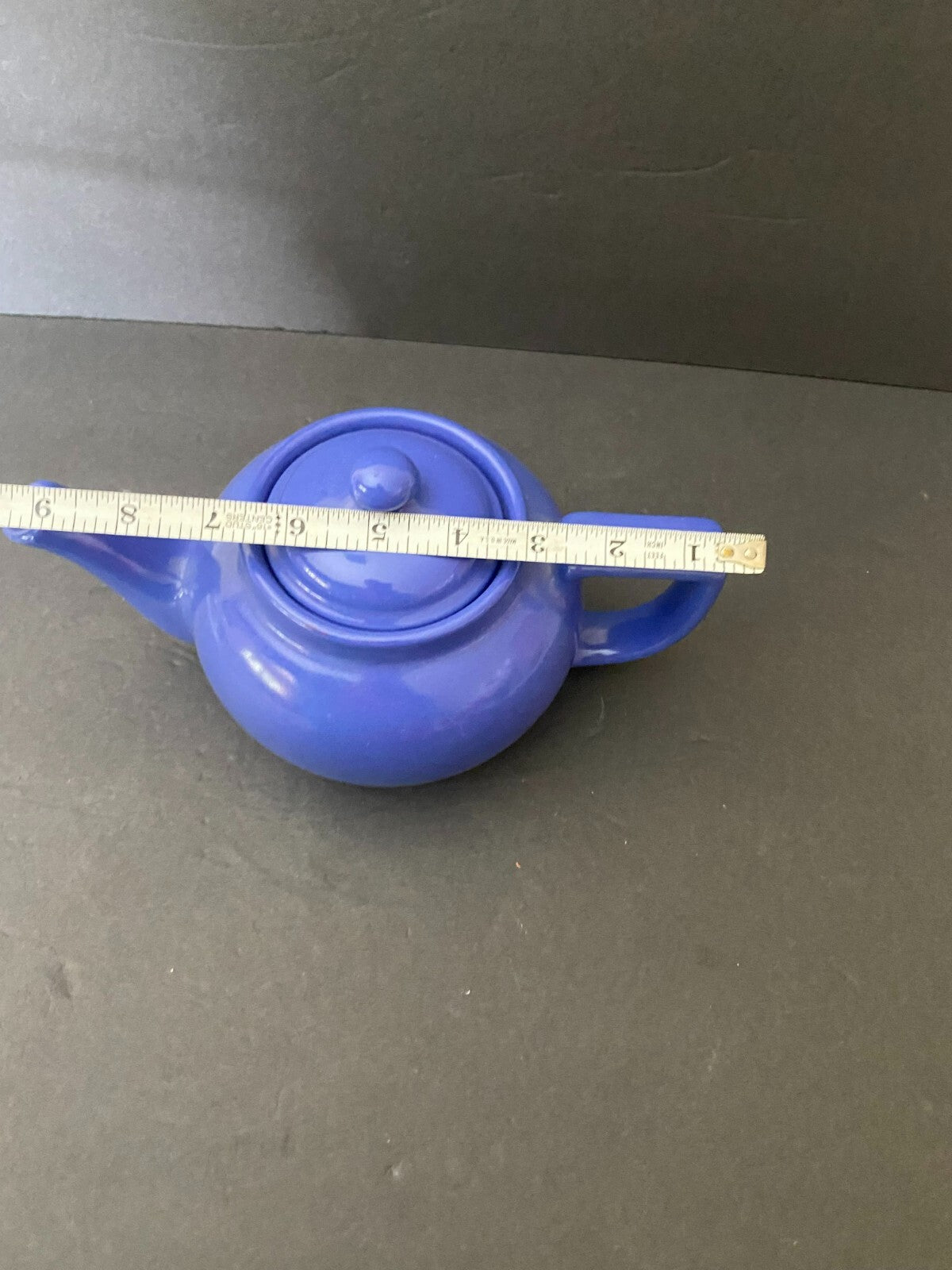 Vintage 9 X 6 Inches Blue Ceramic Ball Teapot With Lid