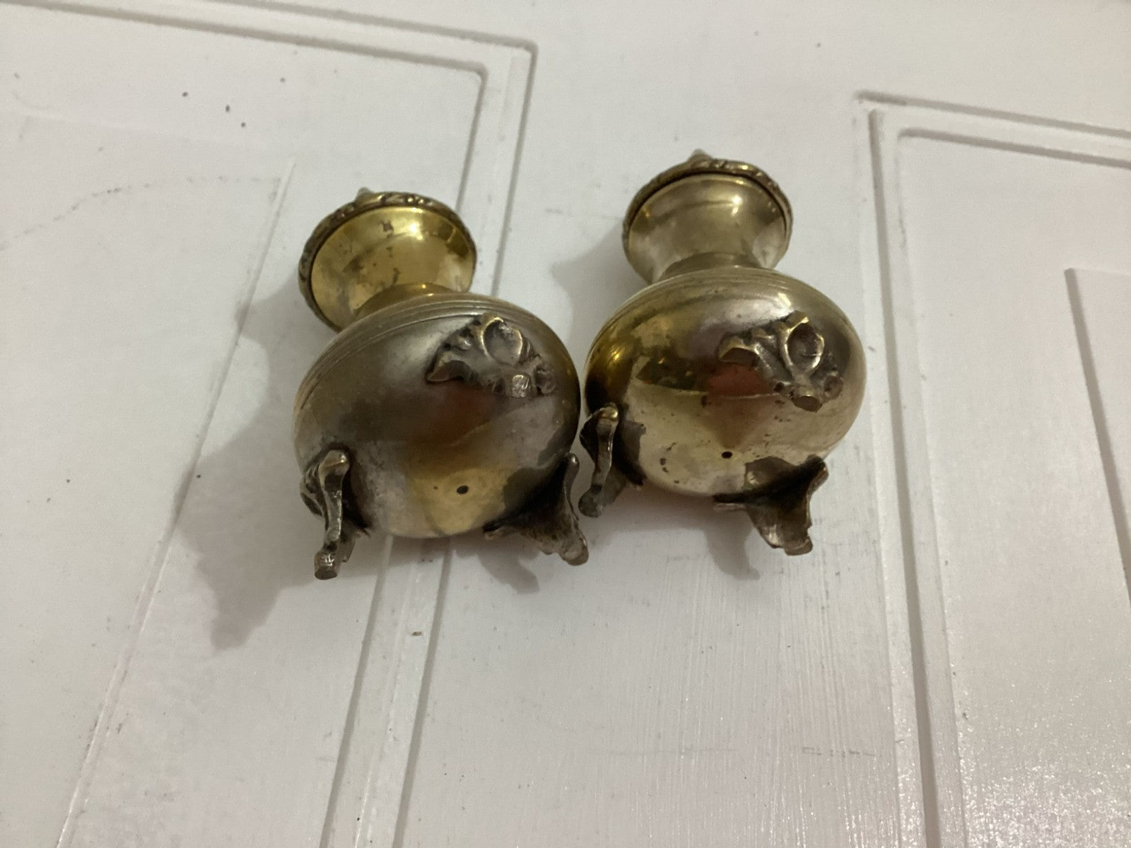 Vintage Brass Footed Salt And Pepper Shaker Set