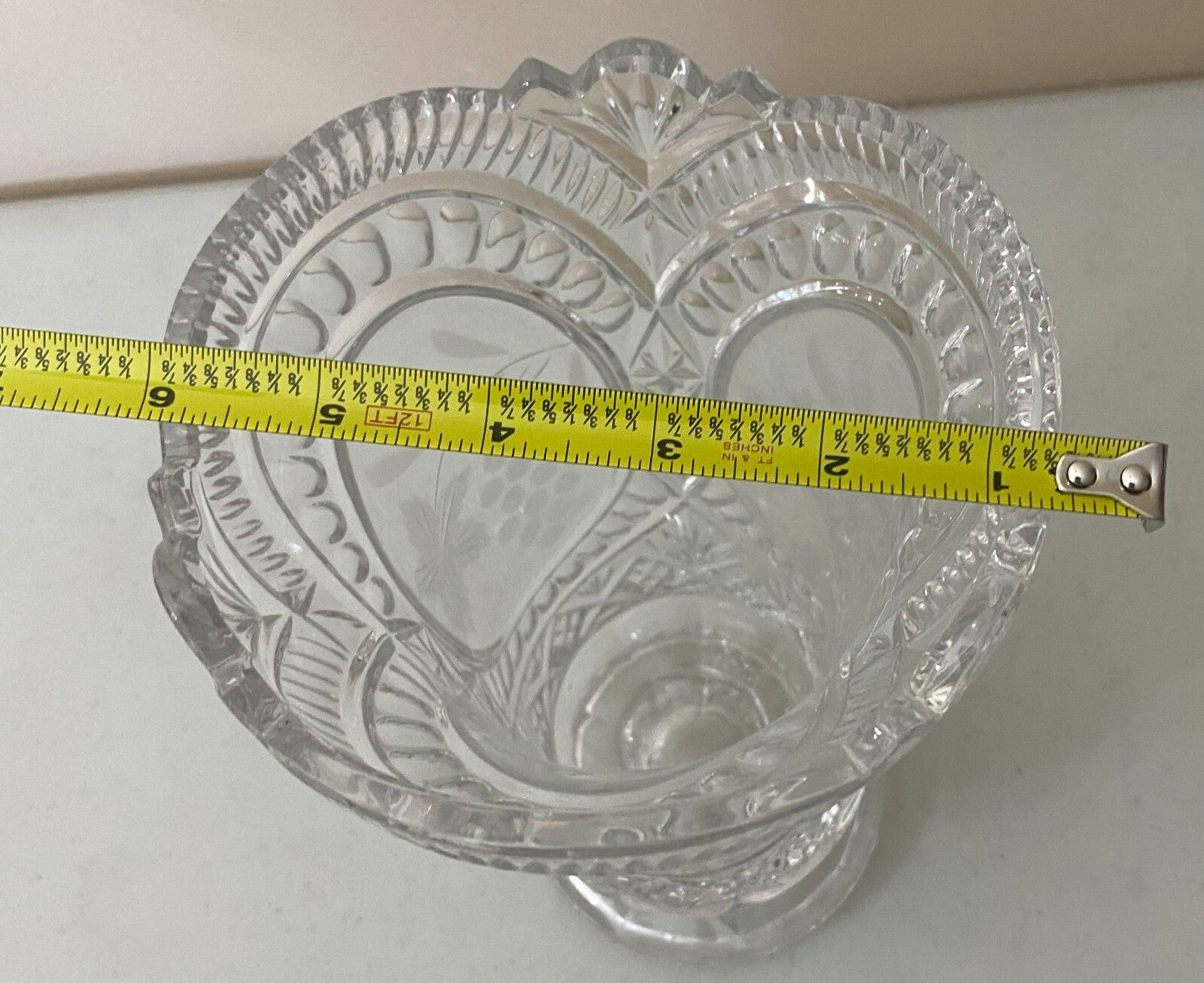 Vintage 10” Crystal Embossed Flower Footed Vase