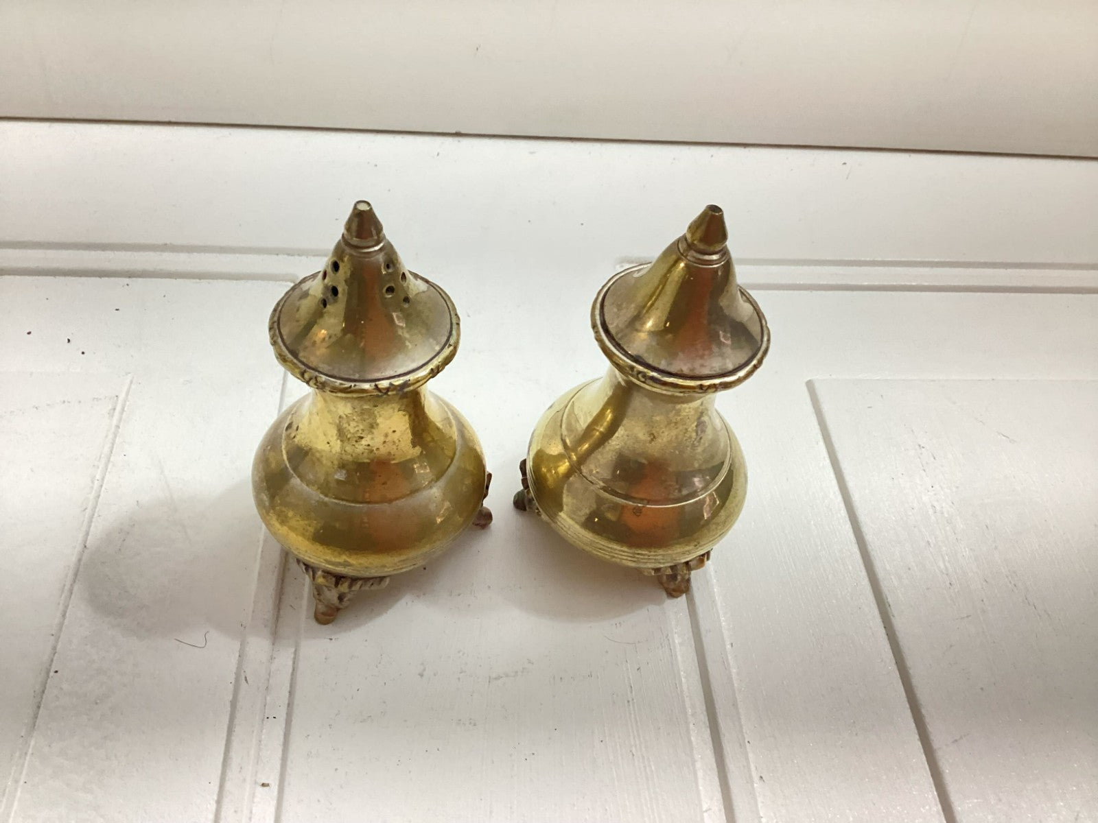 Vintage Brass Footed Salt And Pepper Shaker Set