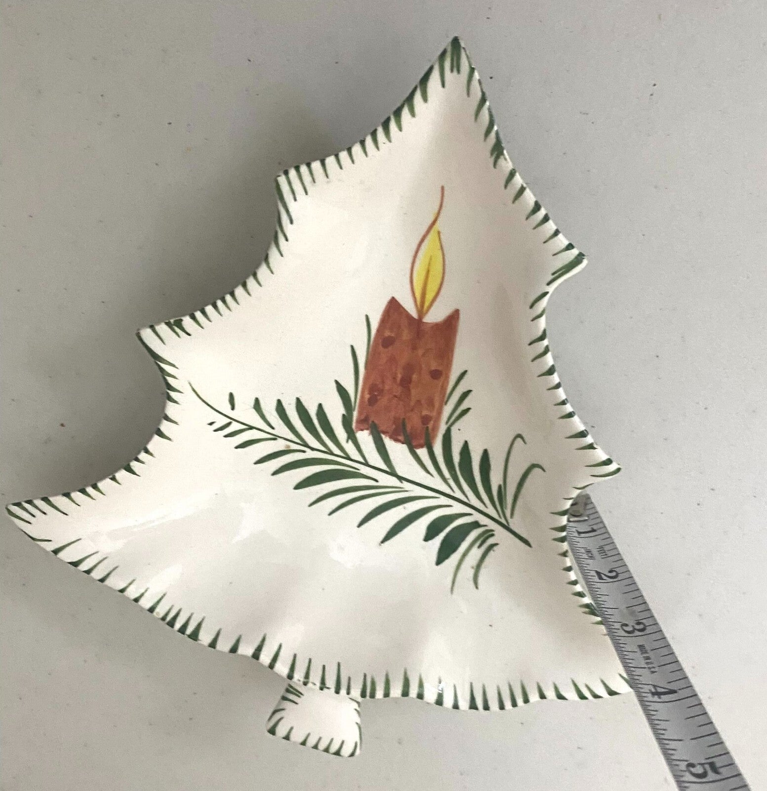 Vintage Italian Made Christmas Tree Shaped Holiday Serving Plate 8 X 1 Inches