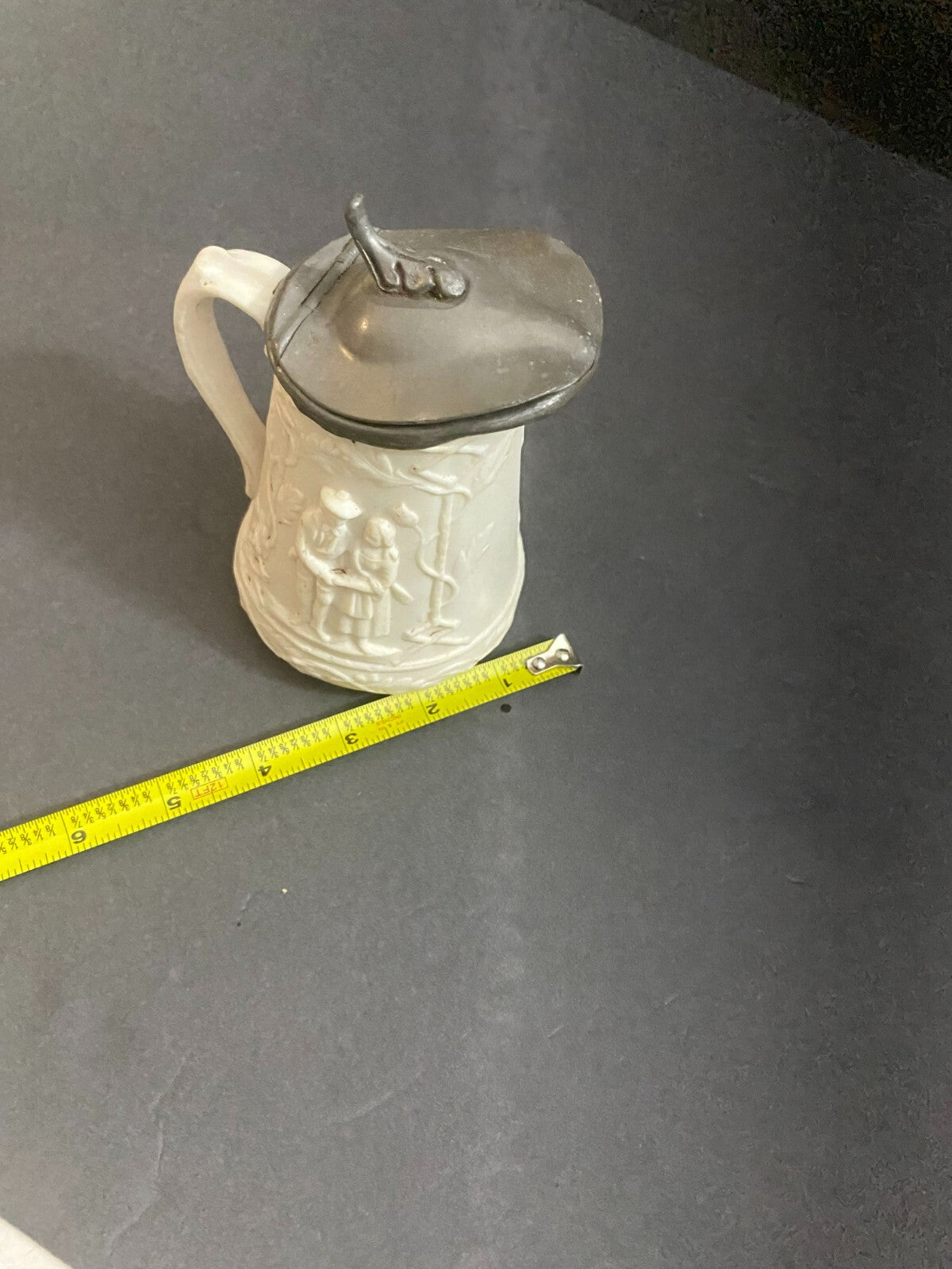 Rare Antique 1850 Parian Porcelain Small Cain & Abel Abolitionist Stoneware Jug