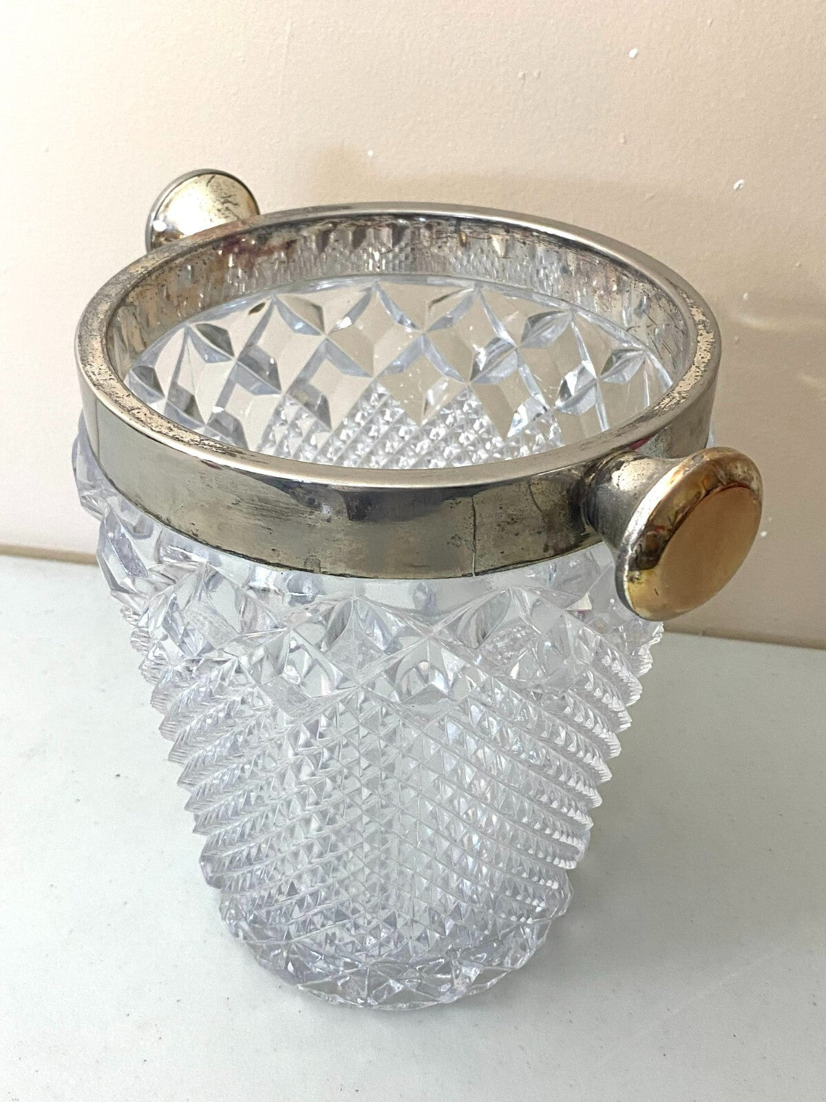 Vintage French Cut Crystal Champagne Bucket silver Handles
