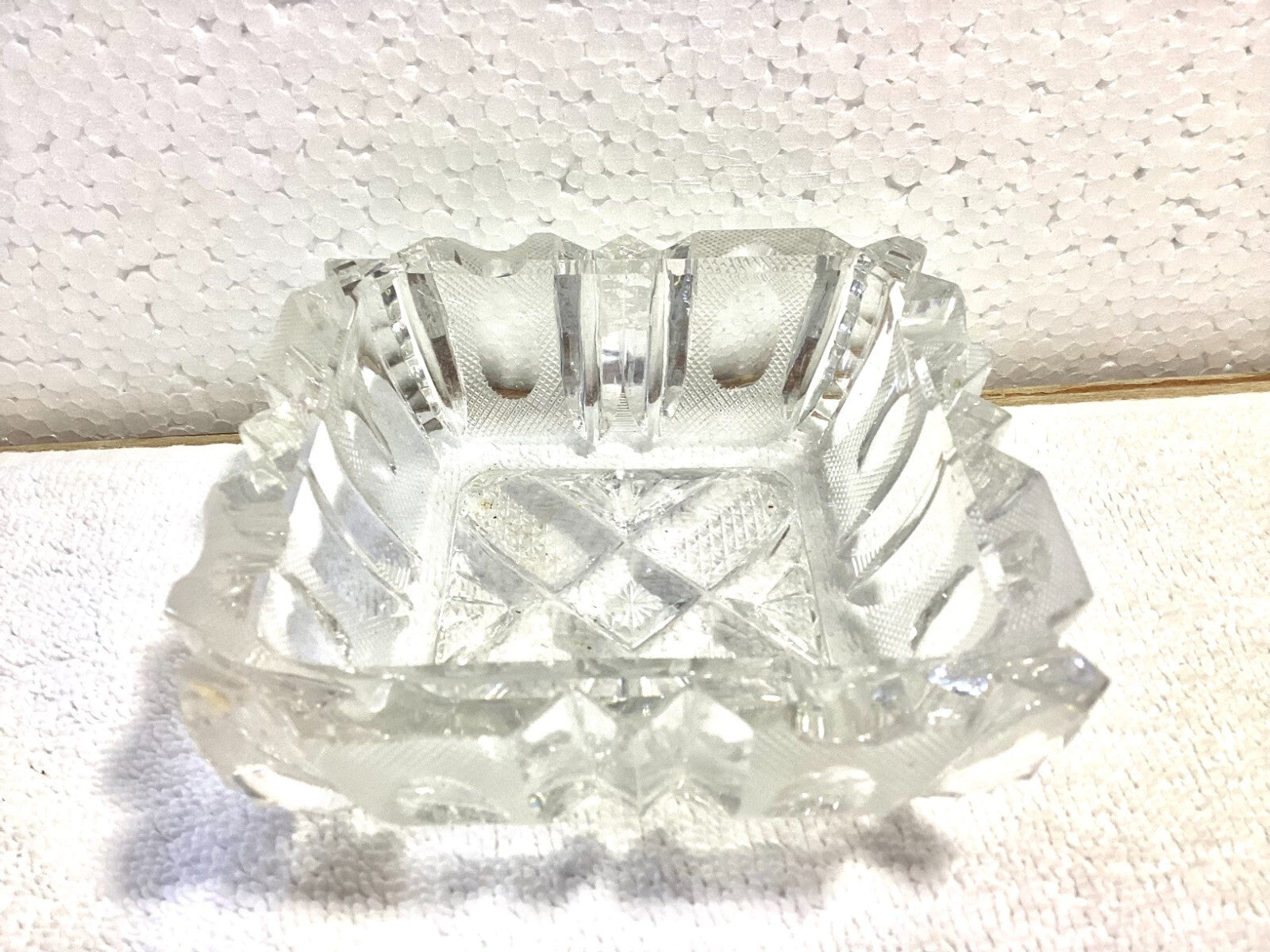 Violetta Thick Hand Cut Glass Square Dish 8”
