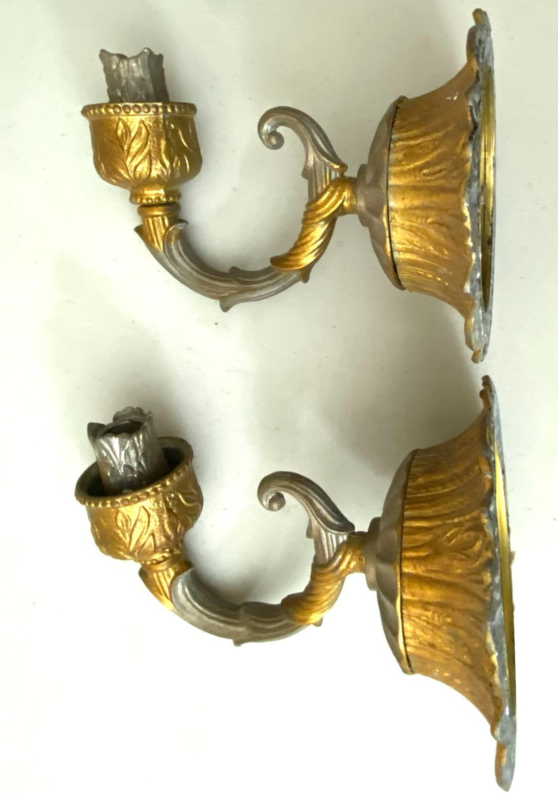 Vintage Lot Of 2 Brass Wall Candle Holder Sconces