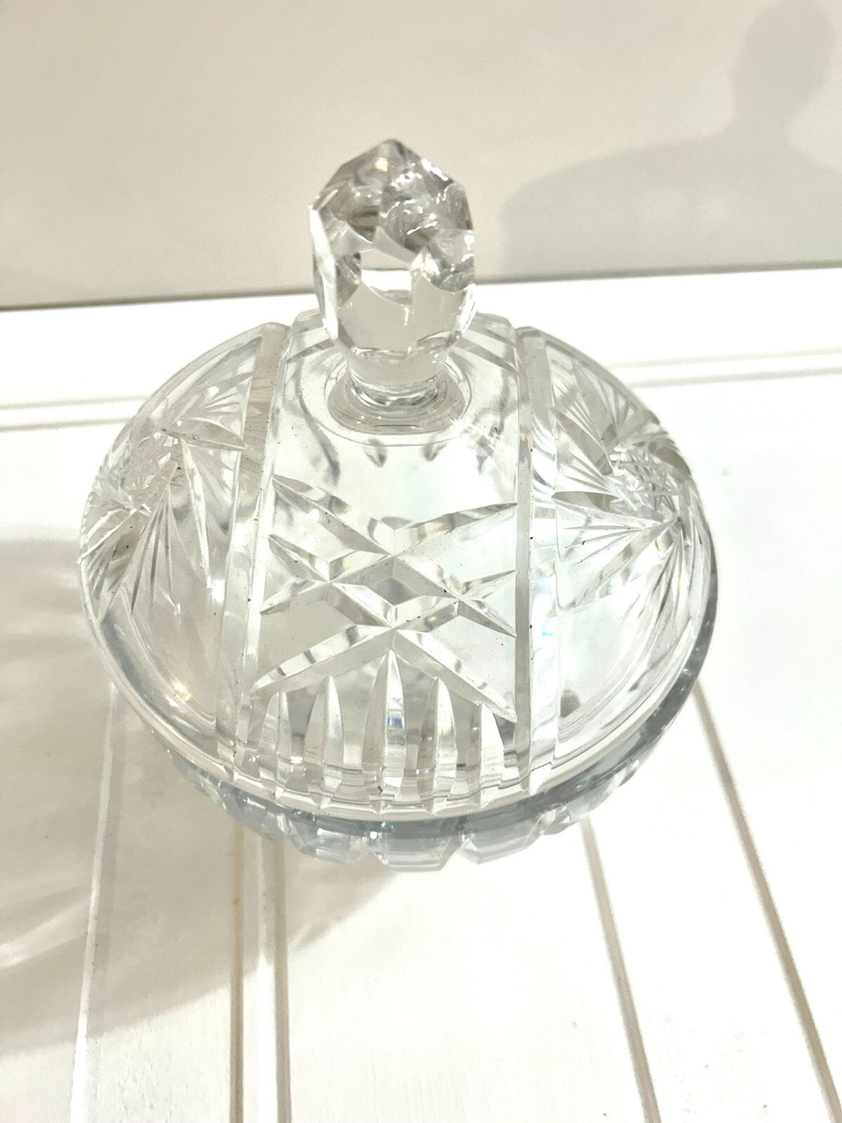 Vintage Clear Glass Footed Bon Bon/Candy Dish With Lid Starburst Design