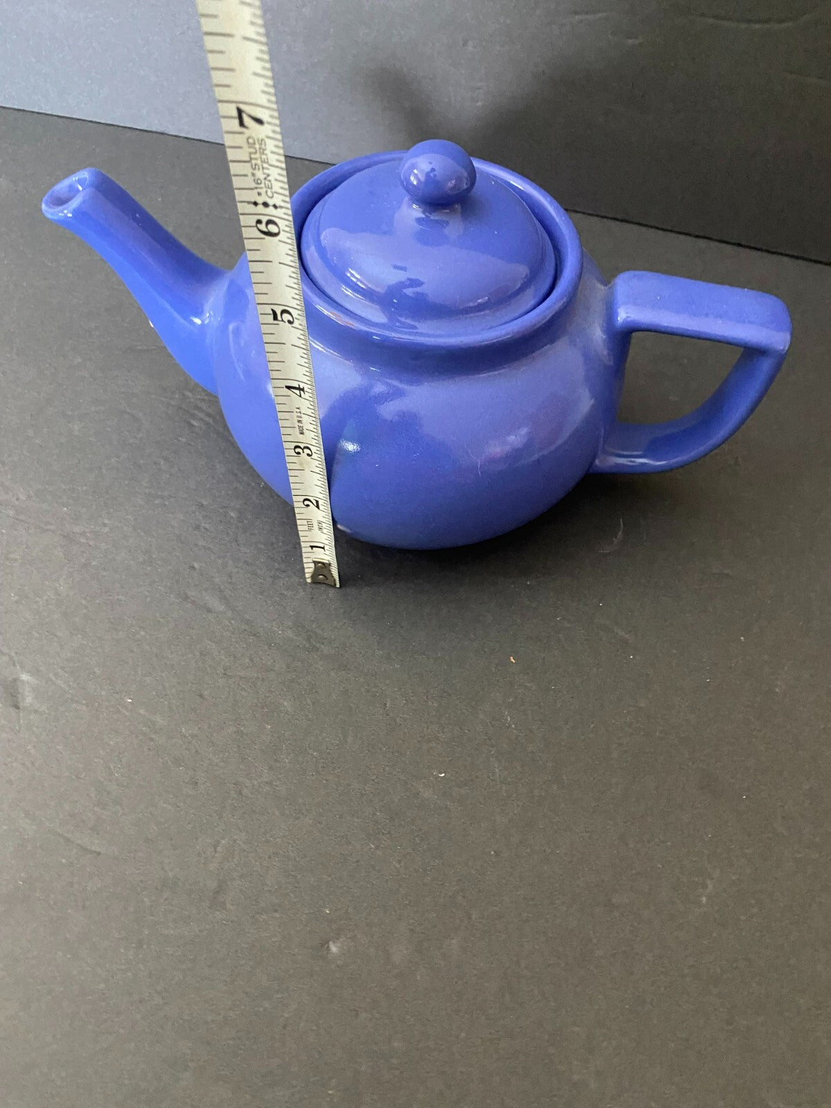 Vintage 9 X 6 Inches Blue Ceramic Ball Teapot With Lid