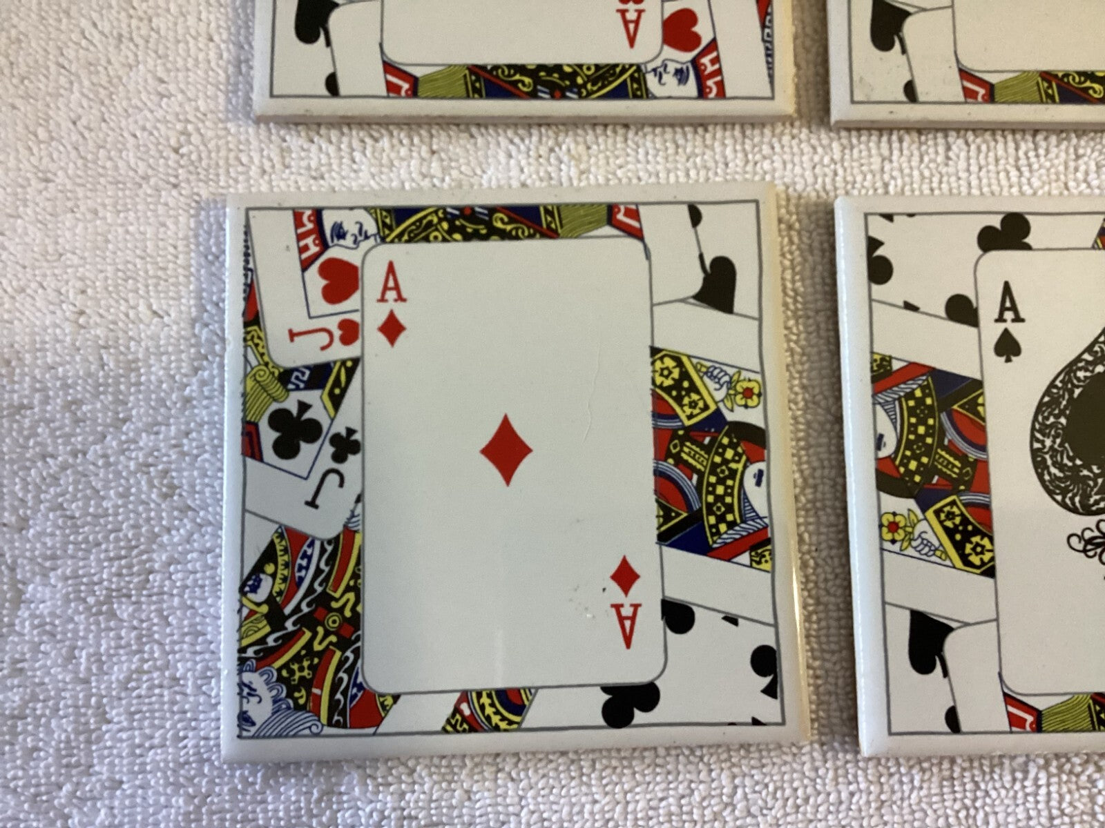 Lot Of 4 Multicolor Playing Cards Aces Collectible Square Barware Coasters