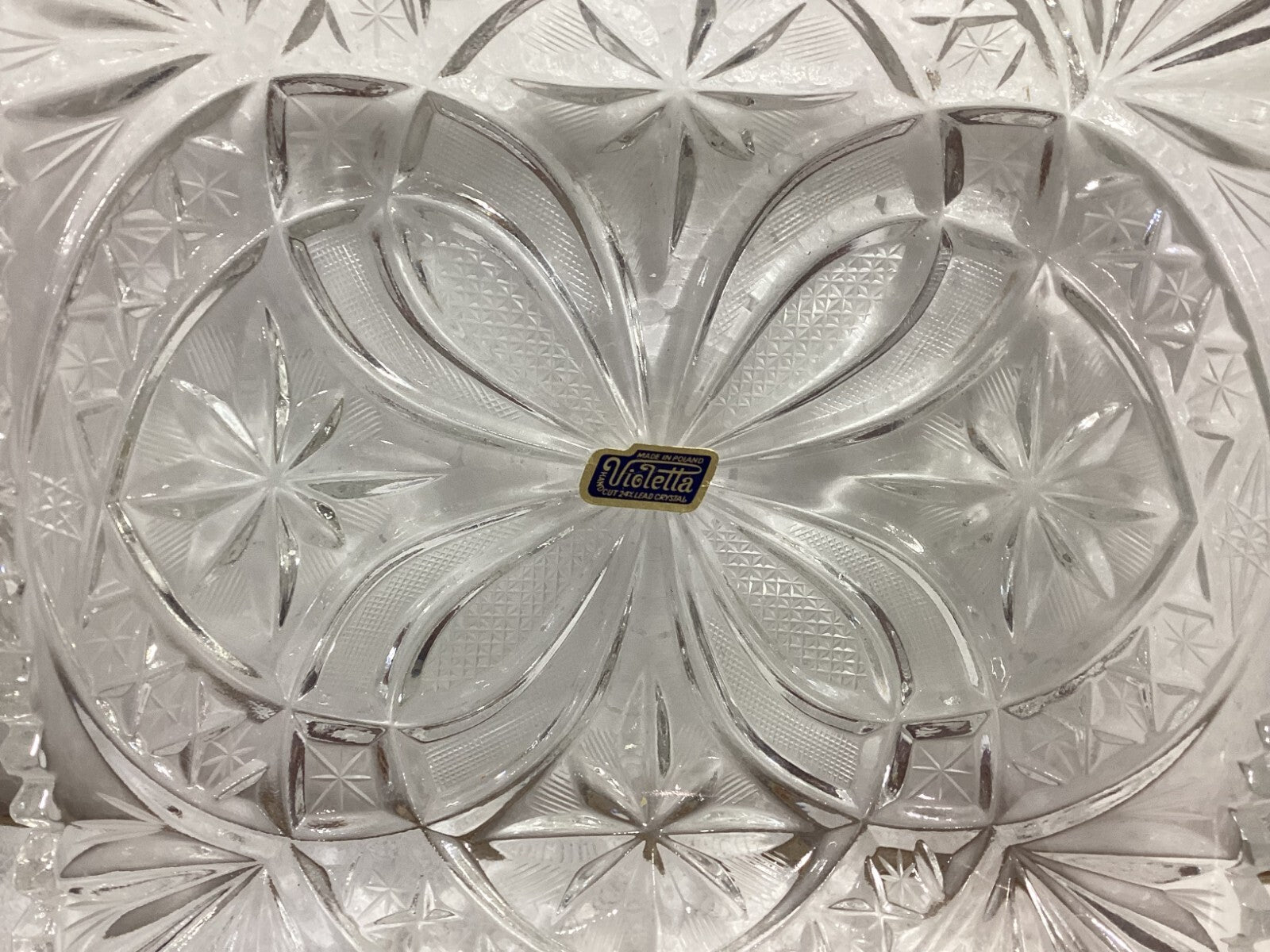 Violetta Thick Hand Cut Glass Square Dish 8”