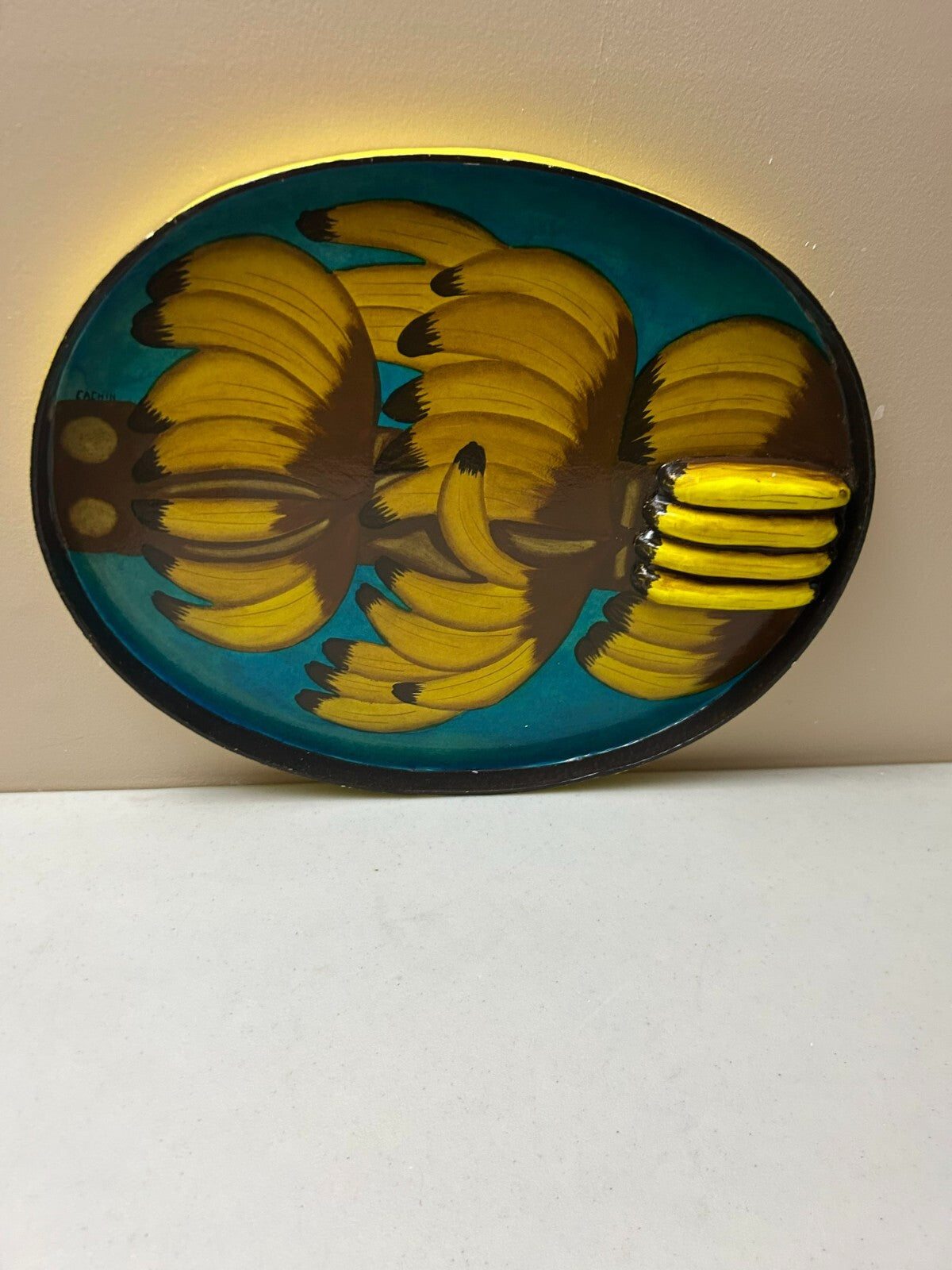 Oval Shaped Hand Painted With Embossed Banana Tray - 18.5 Inches