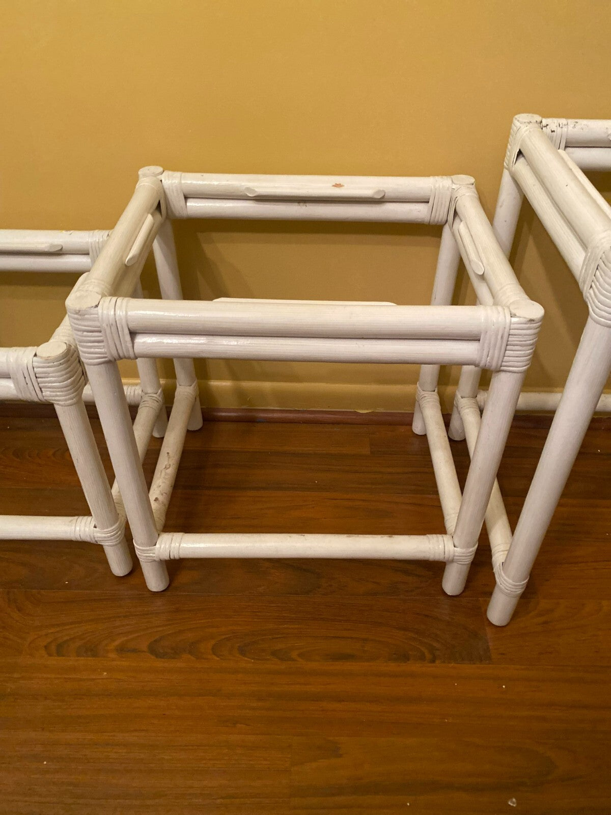 Set Of 3 White Rectangular Shaped Indoor Bamboo Nesting Side Tables