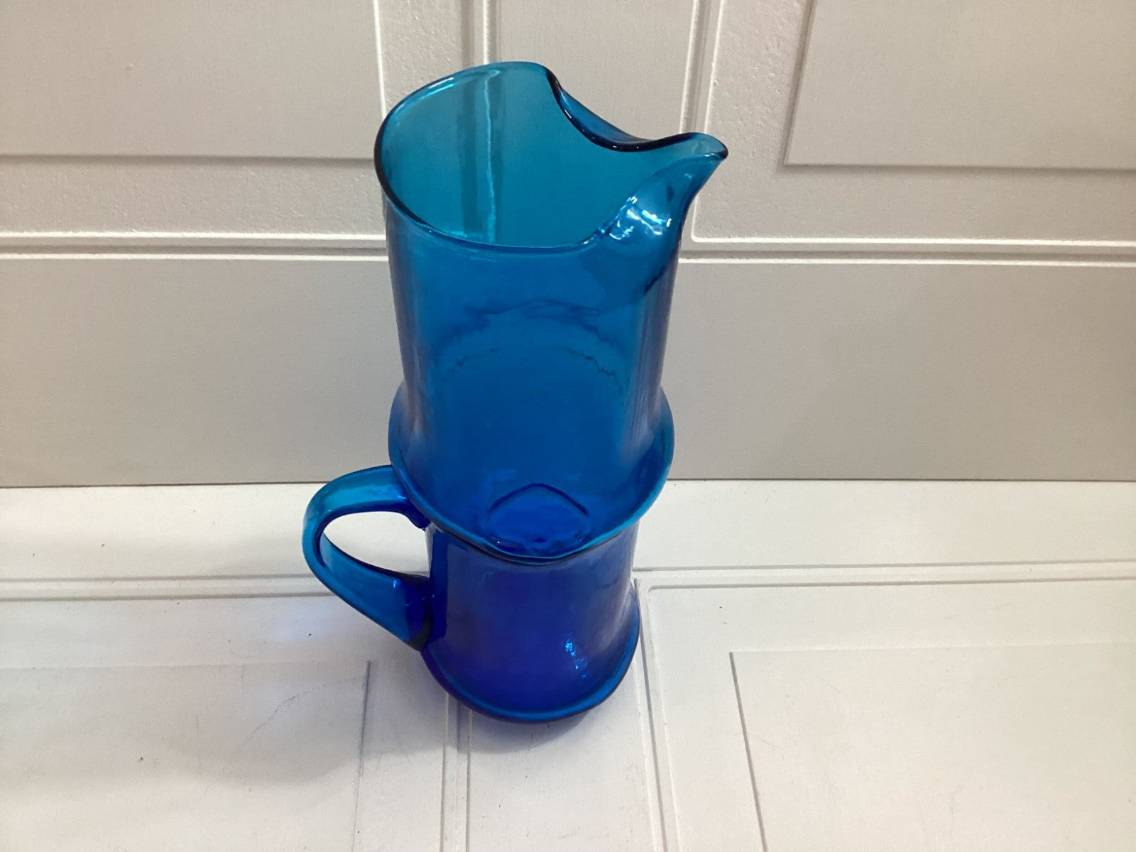 Vintage MCM Italian Empoli Blue Pitcher
