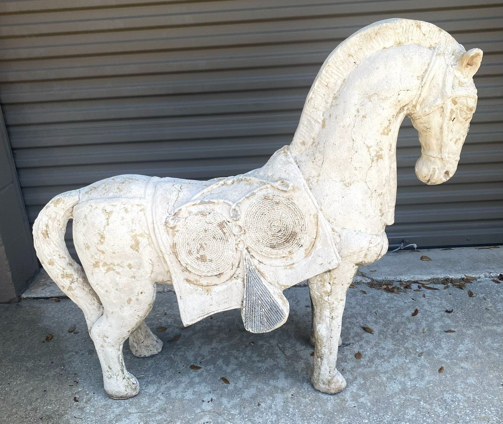 Large White Stylized Plaster Tang Horse Decor Display