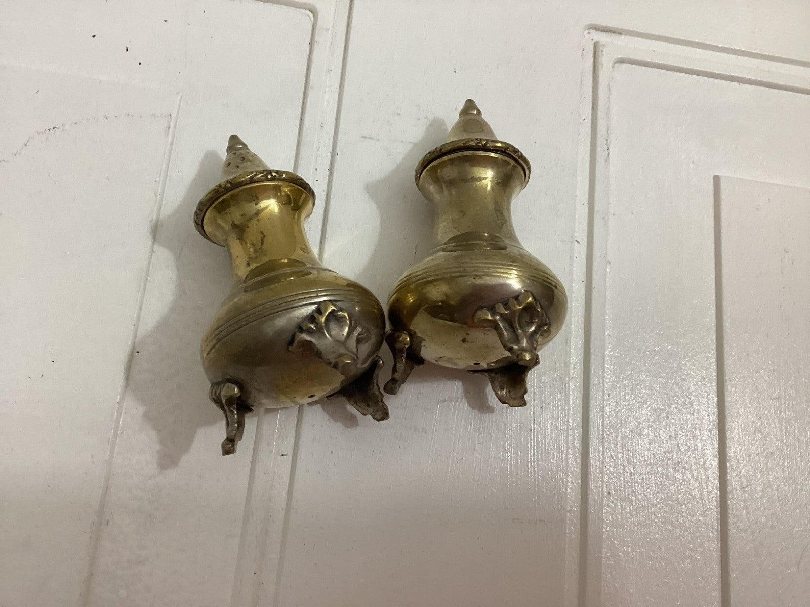 Vintage Brass Footed Salt And Pepper Shaker Set