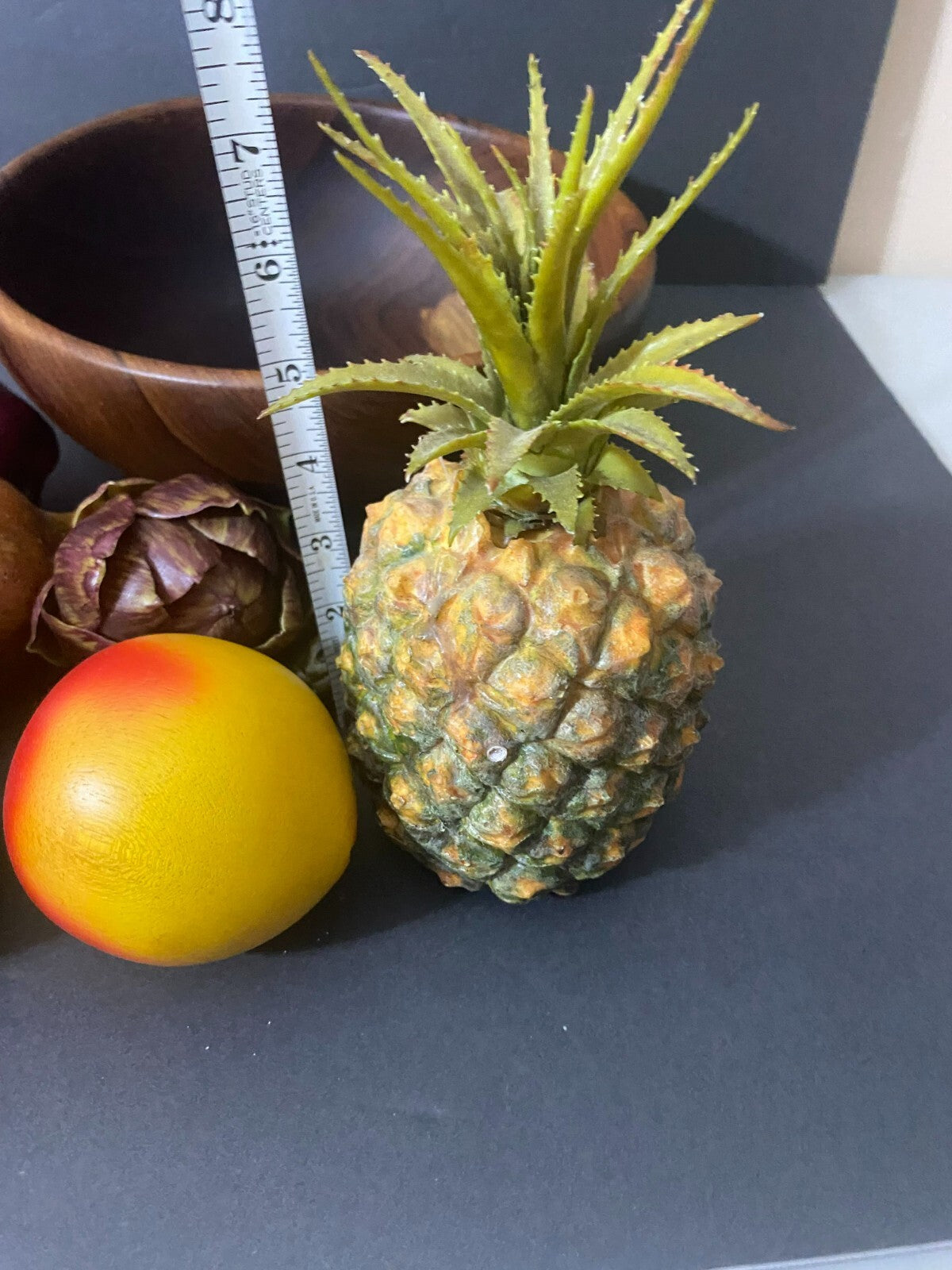 Decorative Wooden Bowl And 11 Pieces Various Fruits
